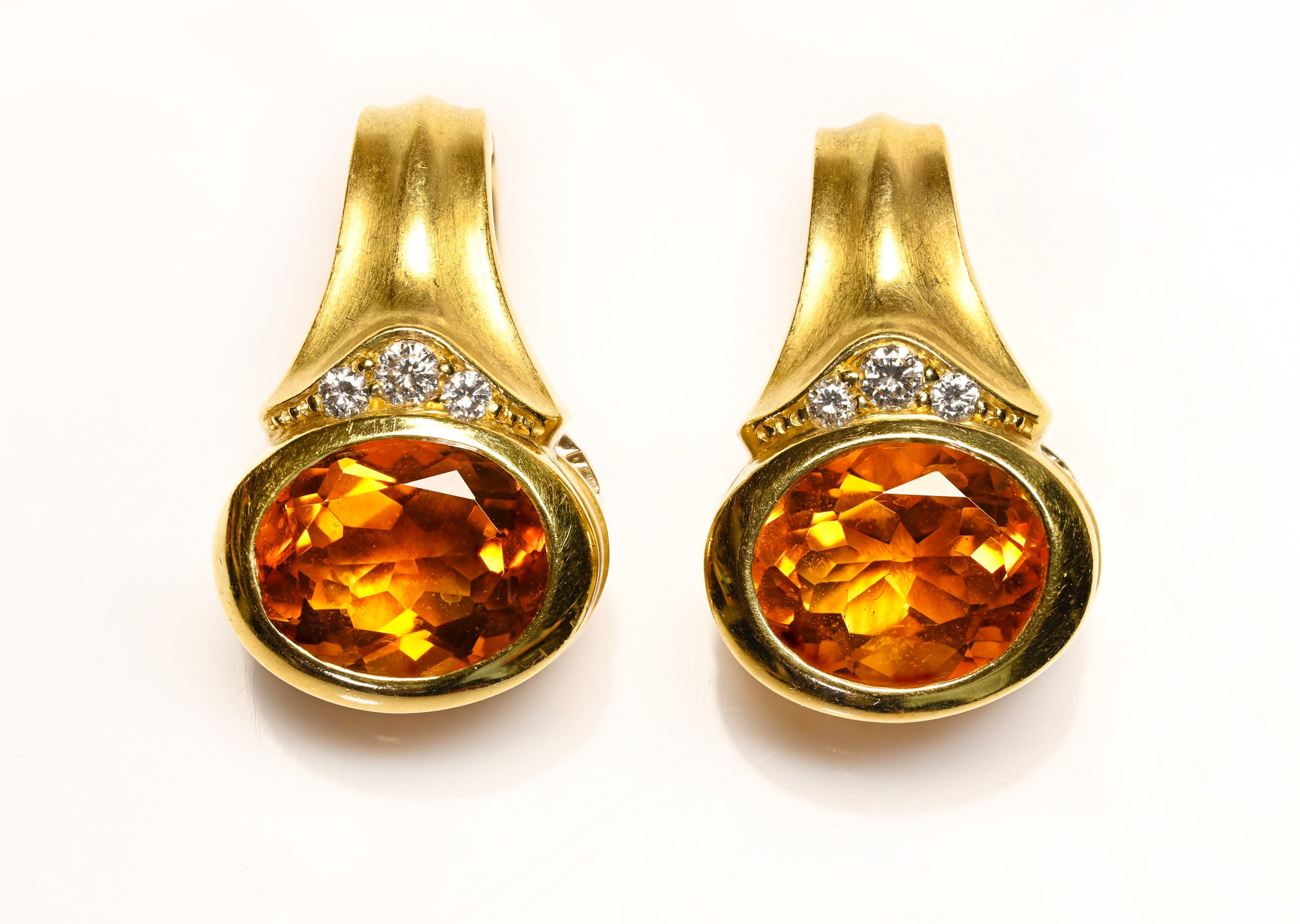 Citrine Diamond 18K Yellow Gold Earrings
