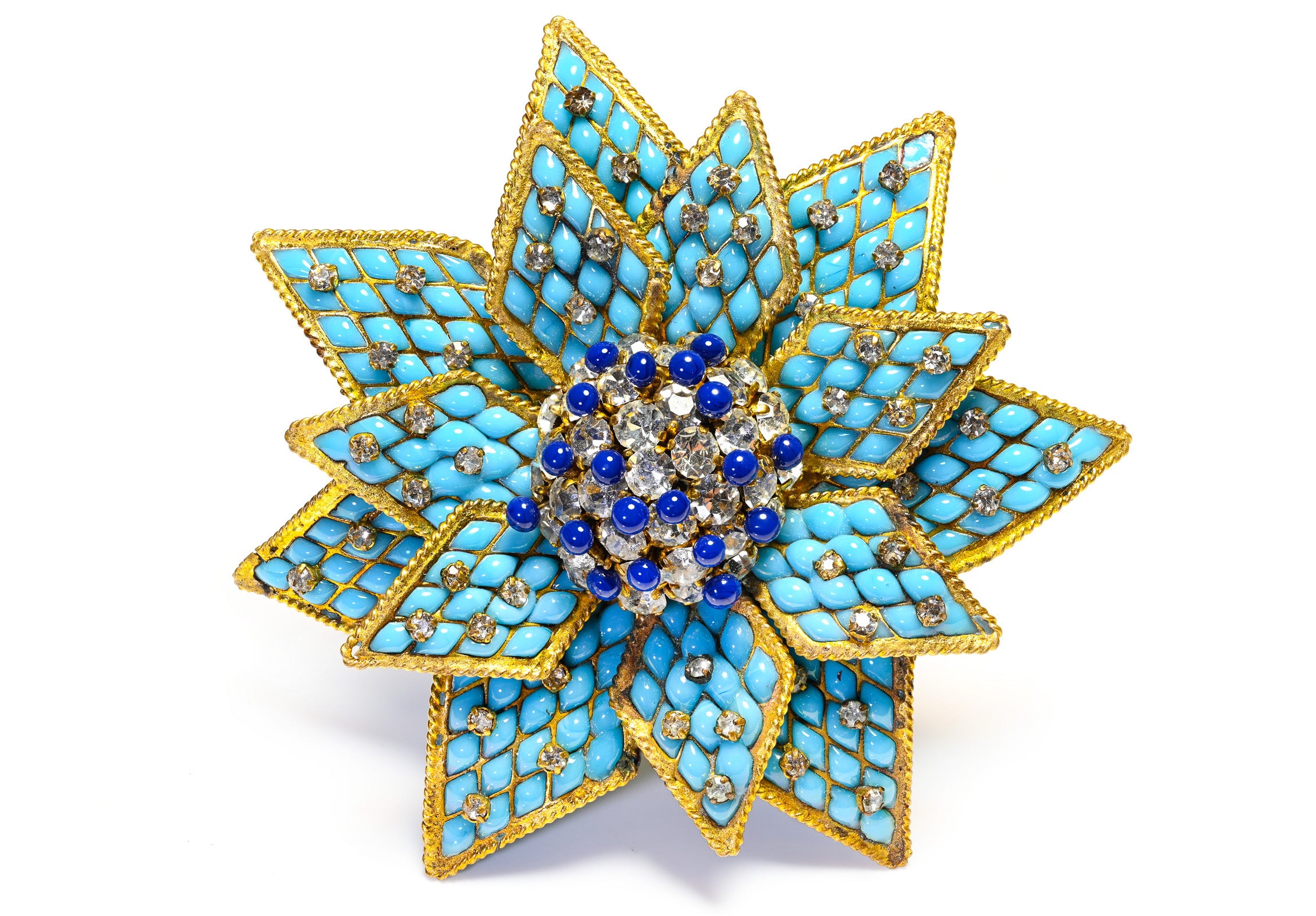 Coco Chanel Paris 1930's Gripoix Blue Turquoise Glass Camellia Flower Brooch