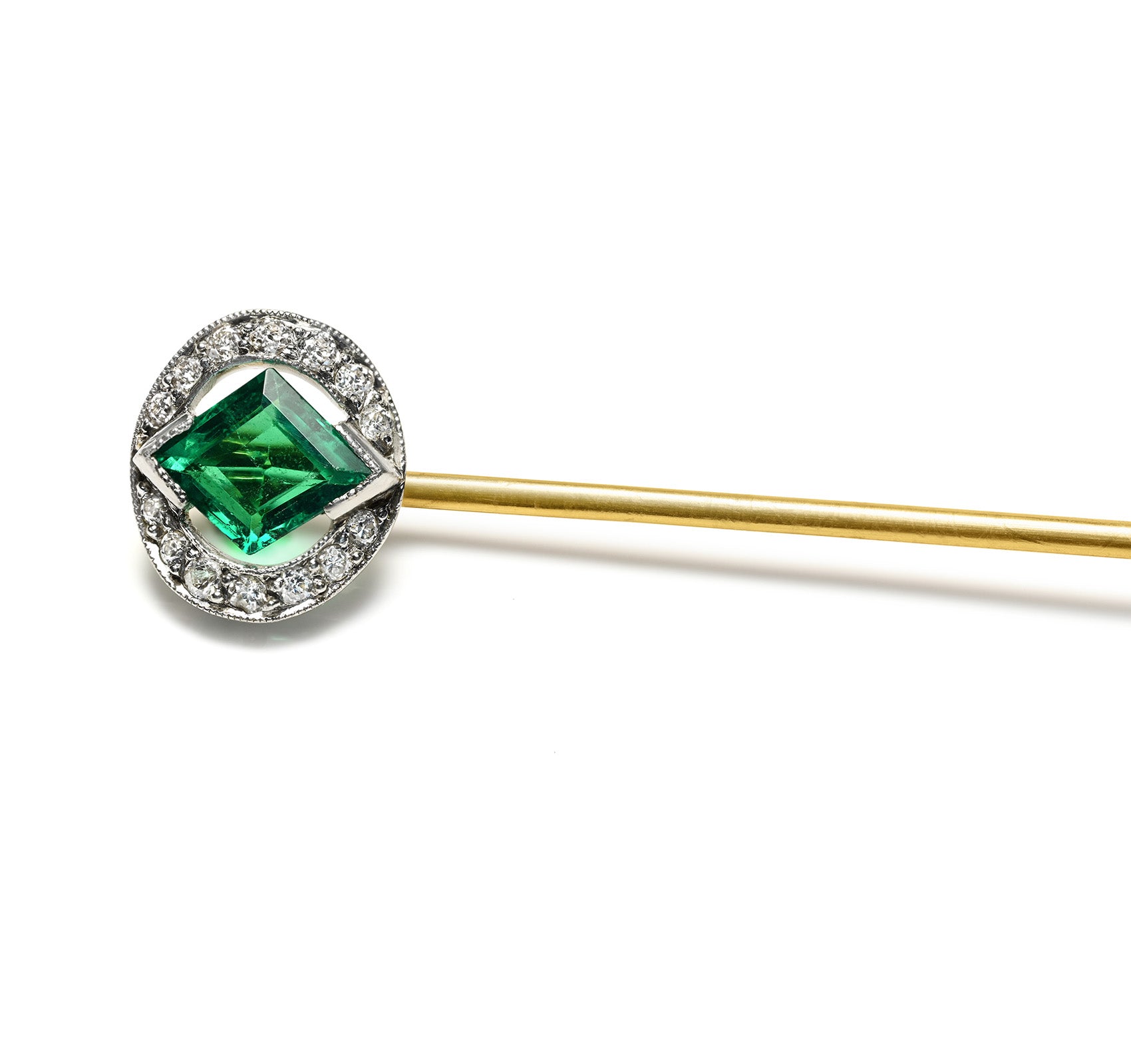 Art Deco Colombian Emerald Diamond Stick Pin Side
