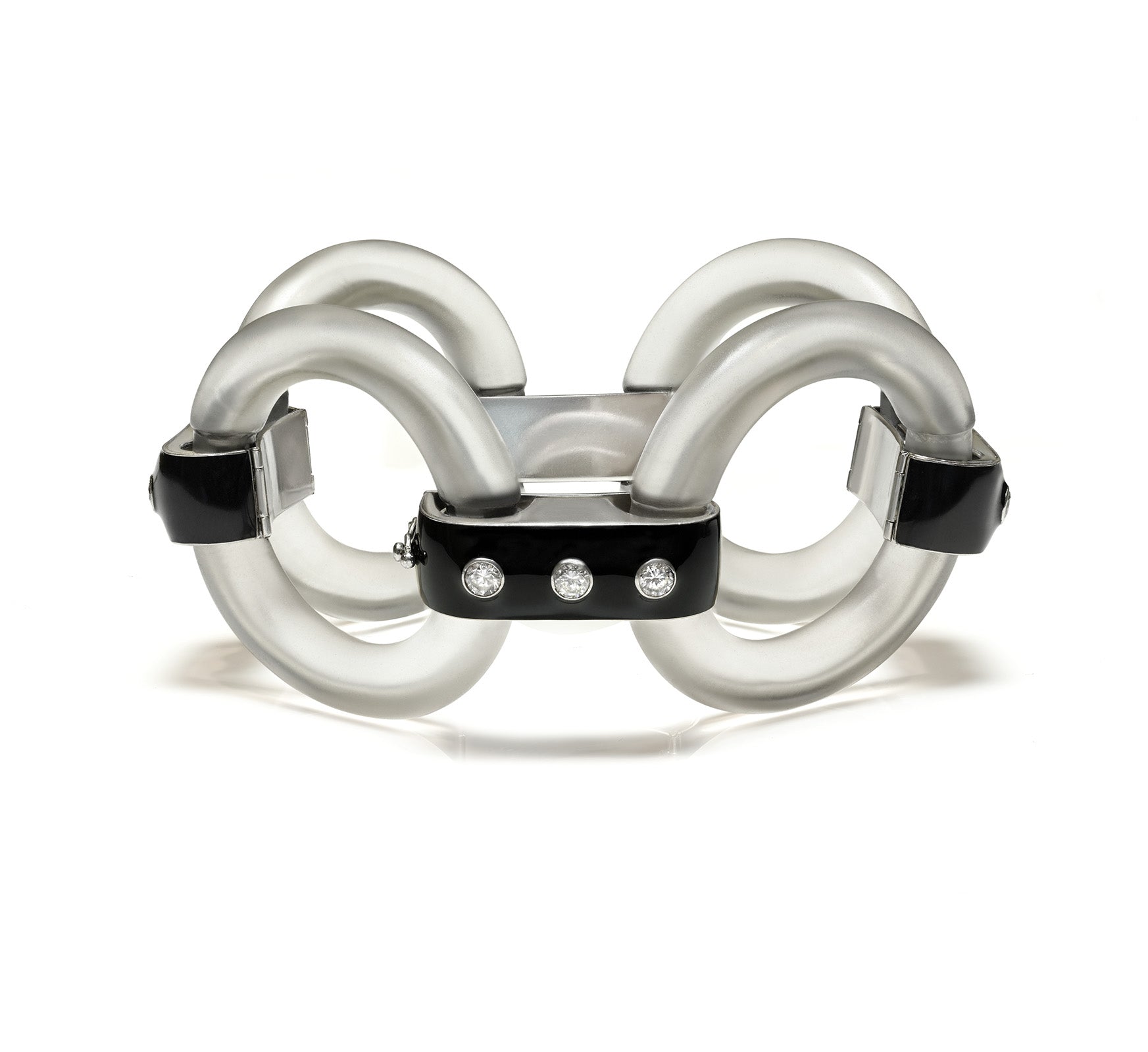 Crystal Black Enamel Diamond Link 18k Bracelet