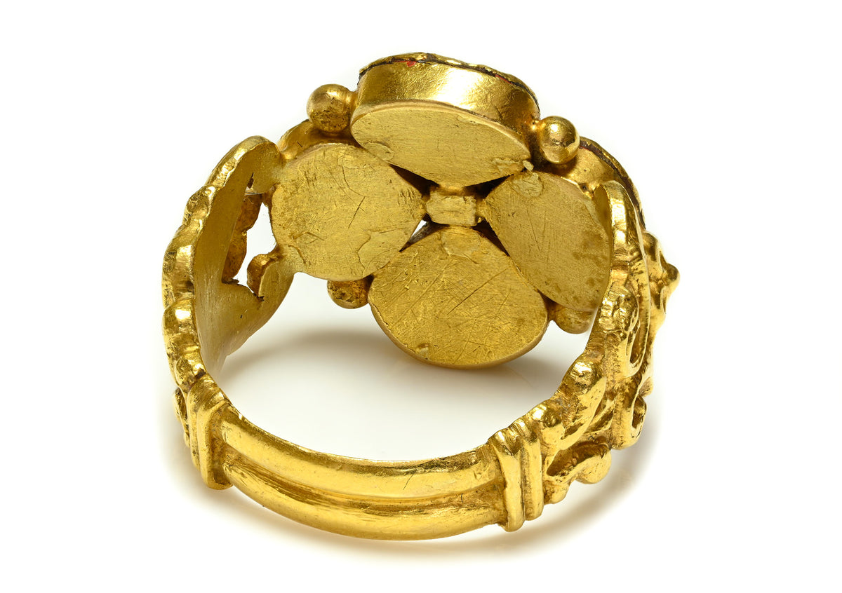 16th Century Renaissance Table-Cut Diamond and Ruby Ring in High-Karat Gold