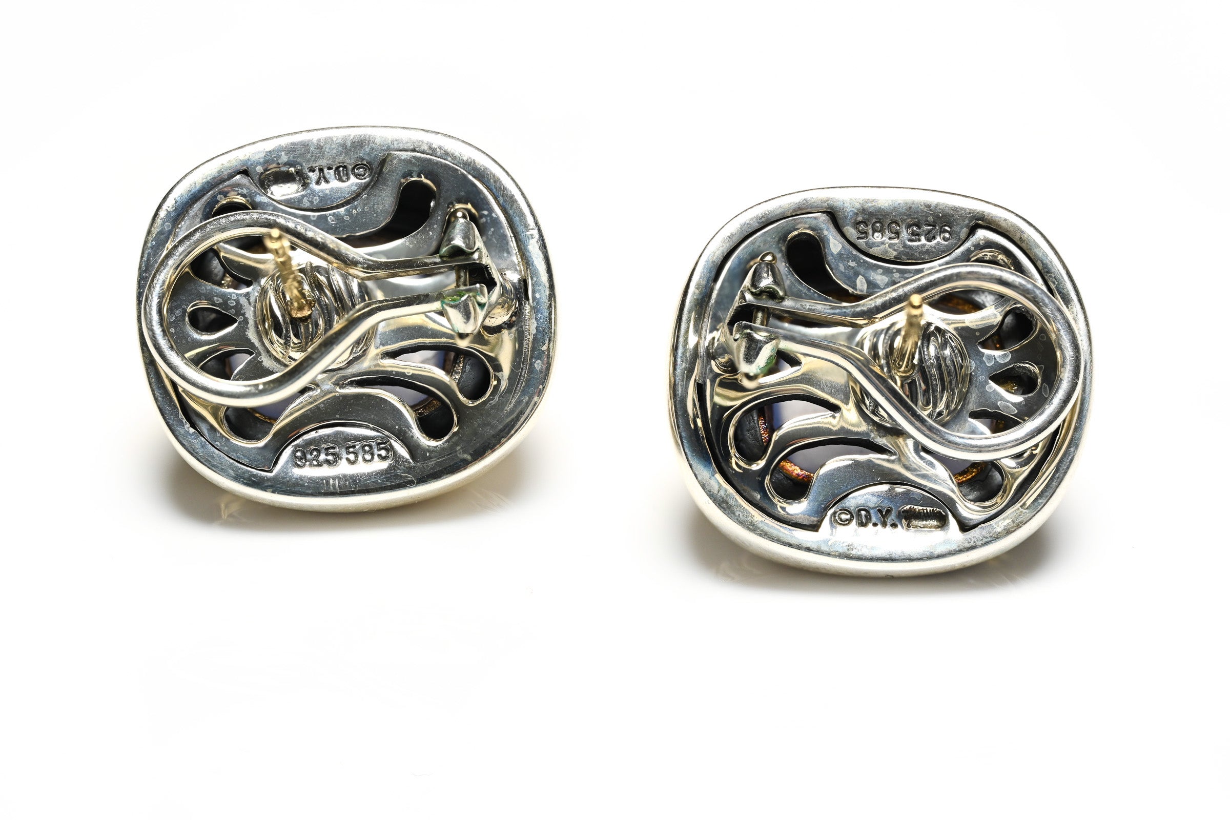 David Yurman Silver Gold Albion Chalcedony Earrings