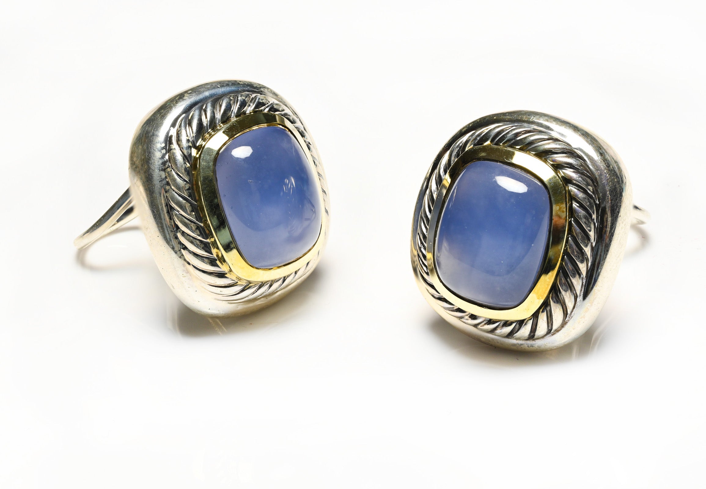 David Yurman Silver Gold Albion Chalcedony Earrings