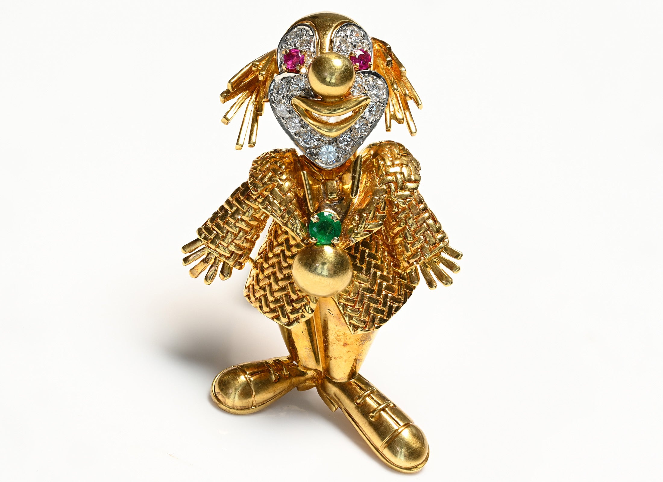 Diamond Ruby Emerald 18K Gold Clown 🤡 Brooch
