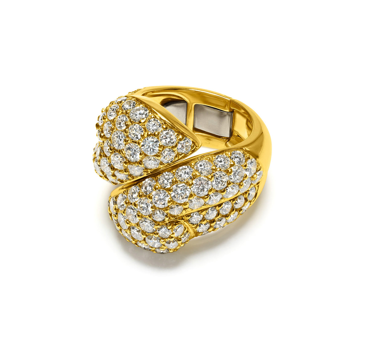 Diamond 18K Yellow Gold Hinged Bypass Ring, 4.50 Carats