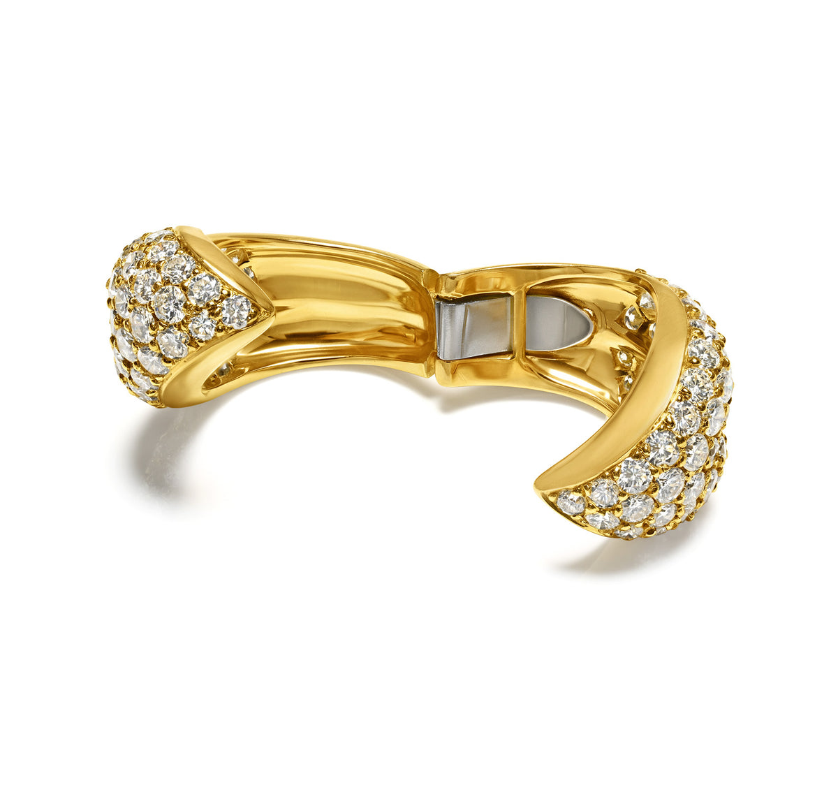 Vintage 18K Yellow Gold Hinged Bypass Ring, 6 Carats of Diamonds