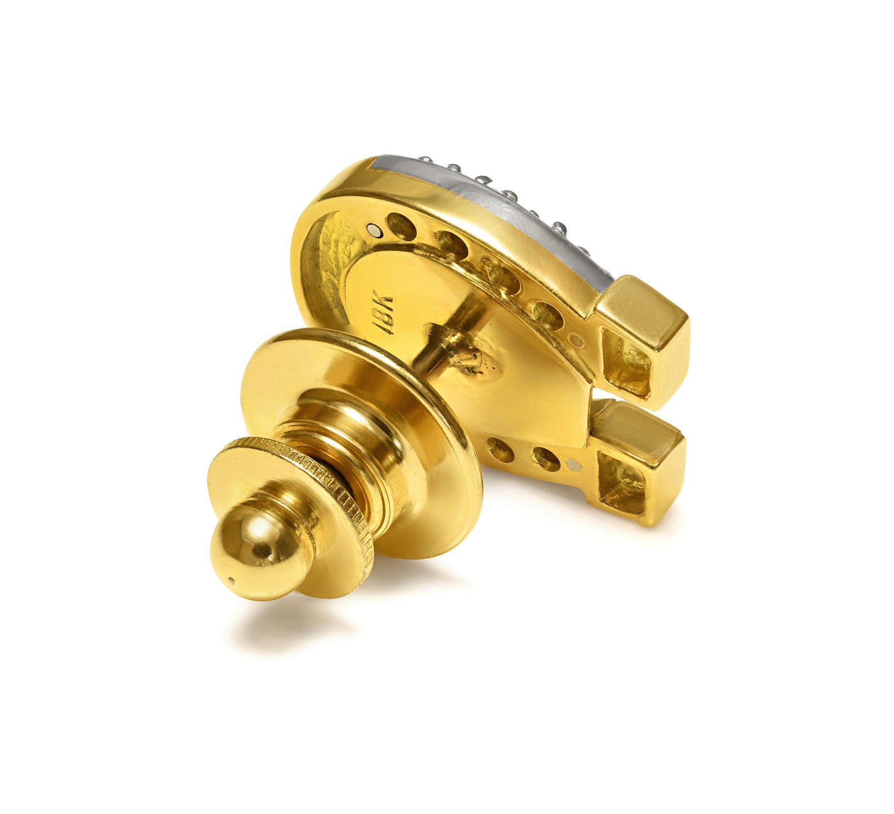 Luxurious Fancy-Cut Diamond Horse Head 18K Gold Horseshoe Tie Tack