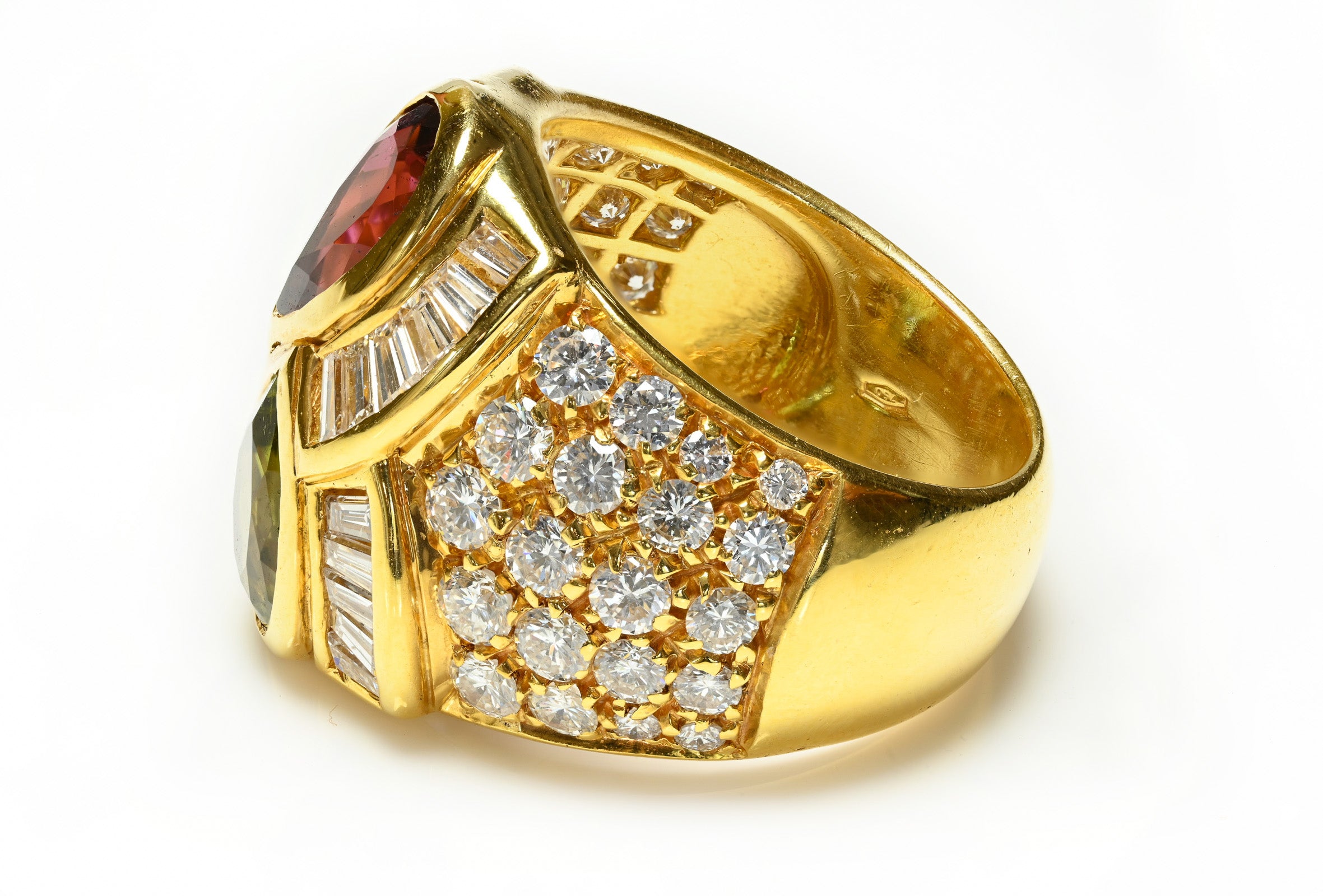 Diamond Pink Green Tourmaline 18K Gold Ring