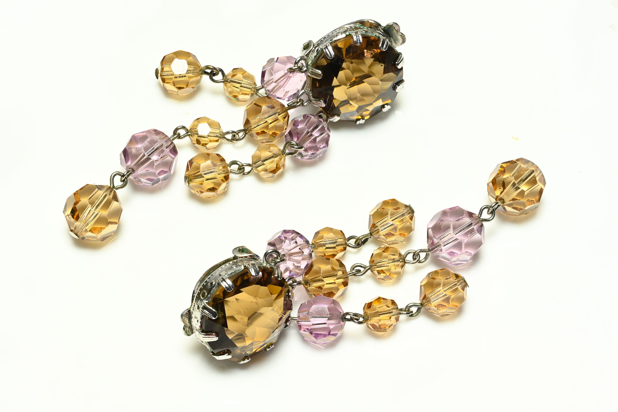 Christian Dior 1961 Henkel & Grosse Pink Brown Crystal Tassel Earrings