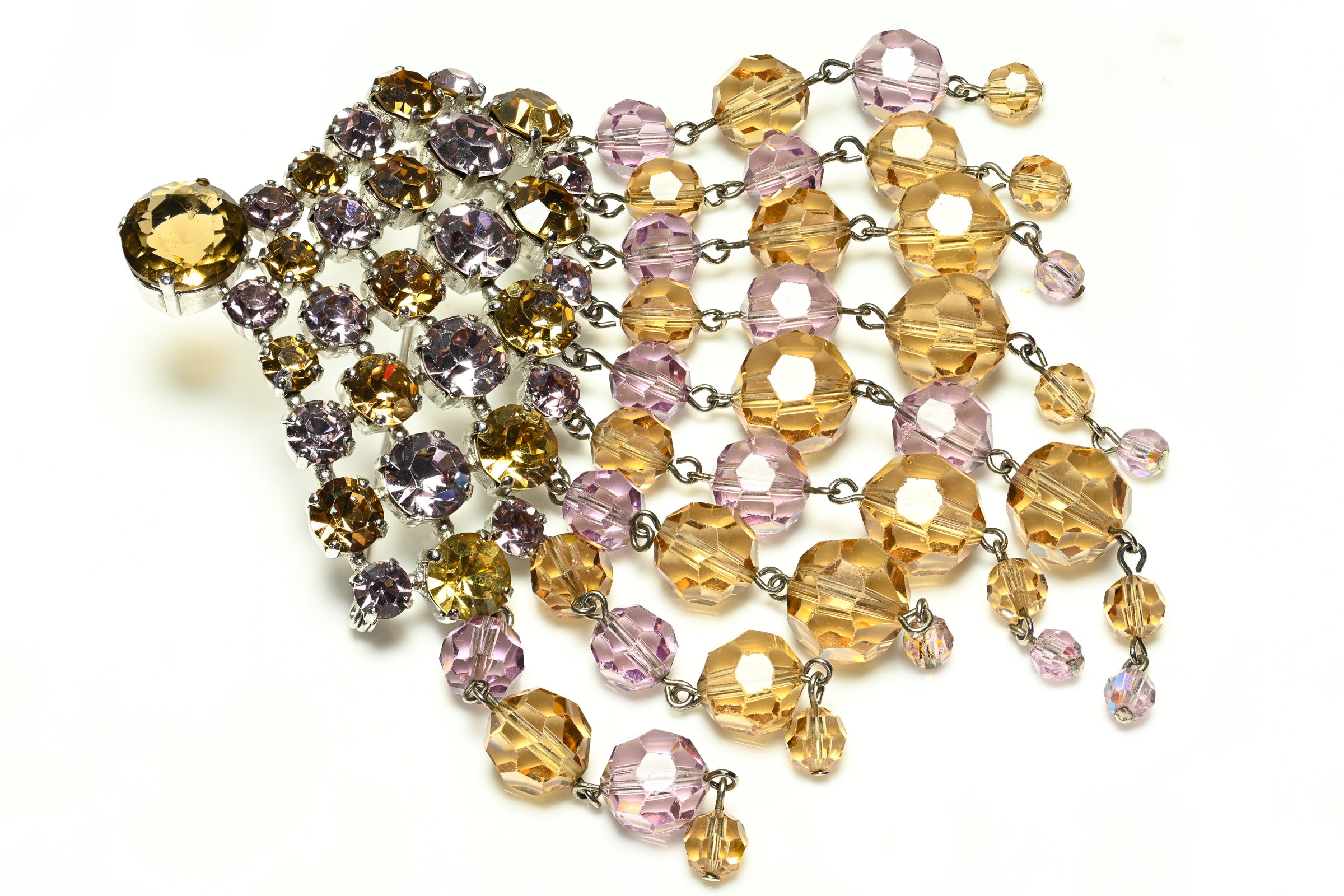Christian Dior 1961 Henkel & Grosse Pink Brown Crystal Tassel Brooch