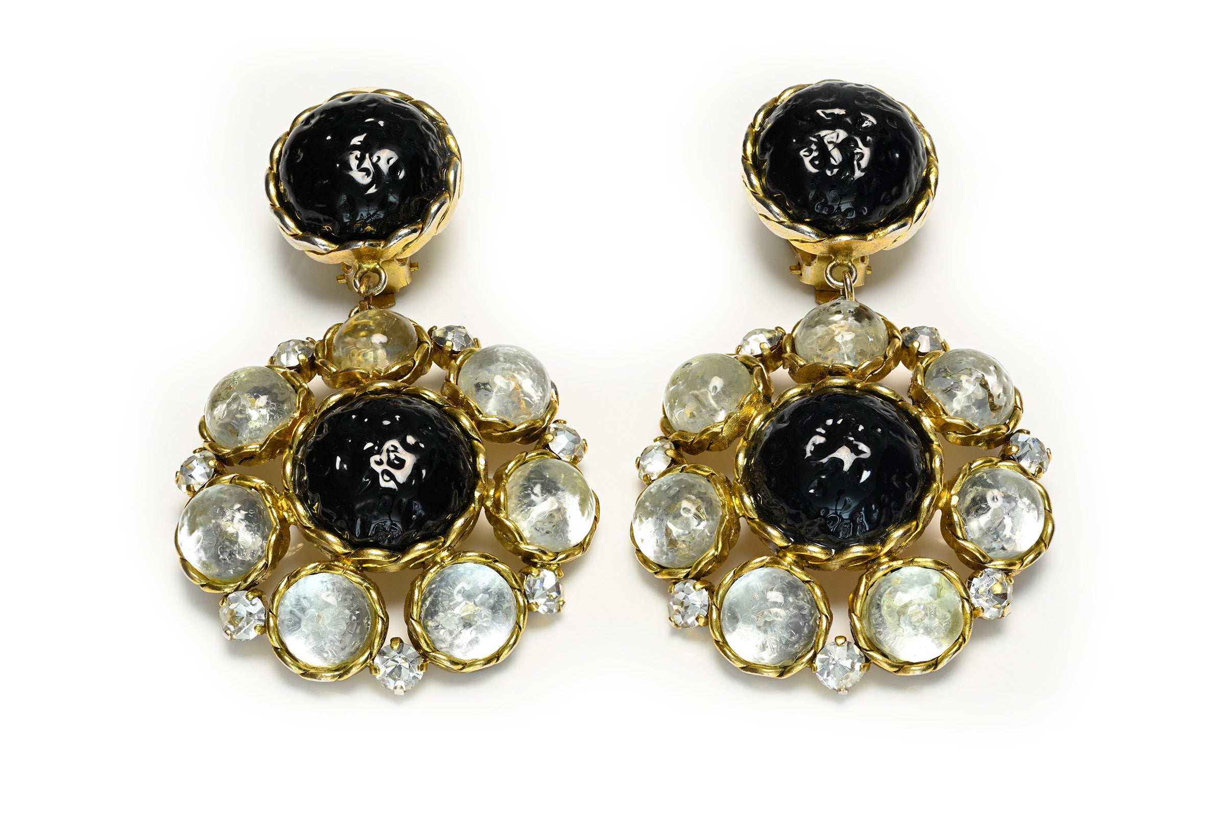 Dominique Aurientis Paris Maison Gripoix Black Glass Long Earrings