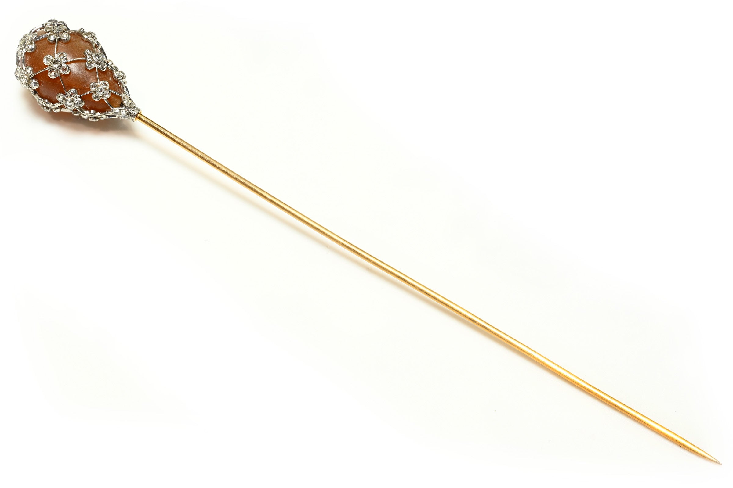 Edwardian Gold Platinum Rose-Cut Diamond Hatpin