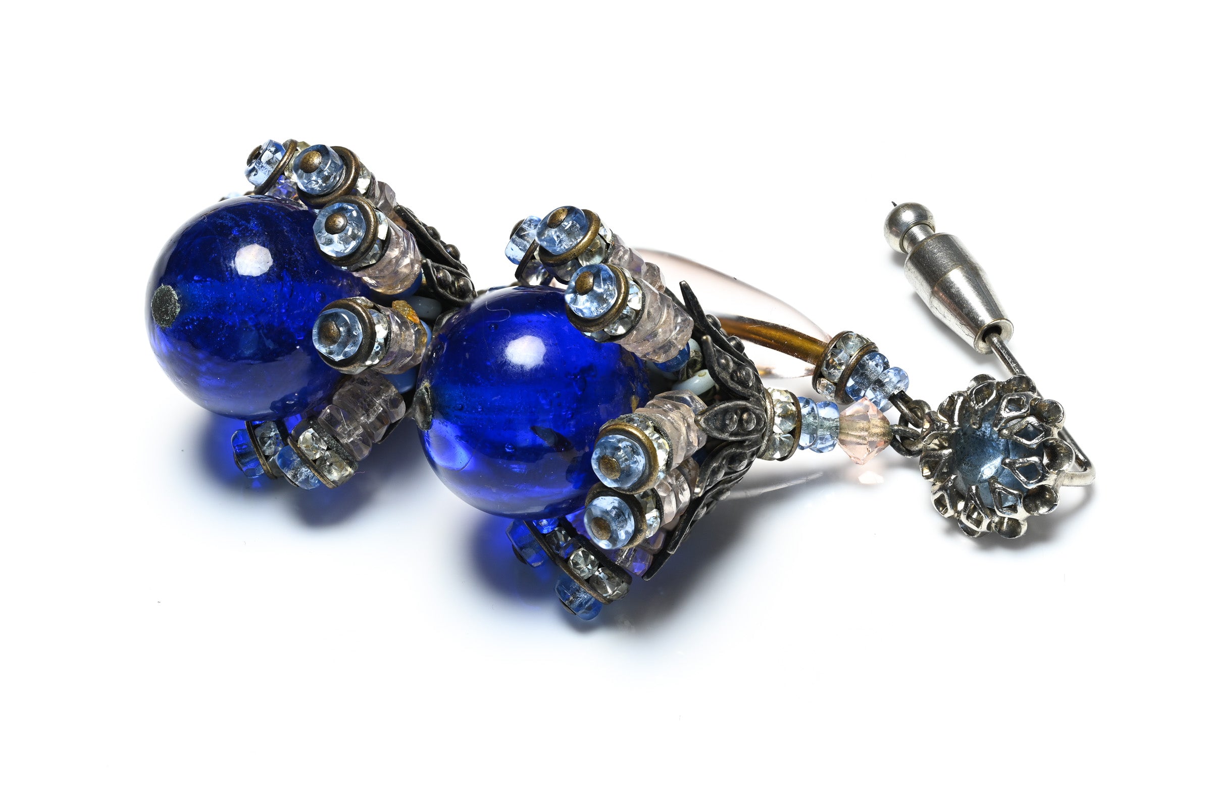 Rare 1930's Elsa Schiaparelli Paris Blue Glass Beads Flower Brooch