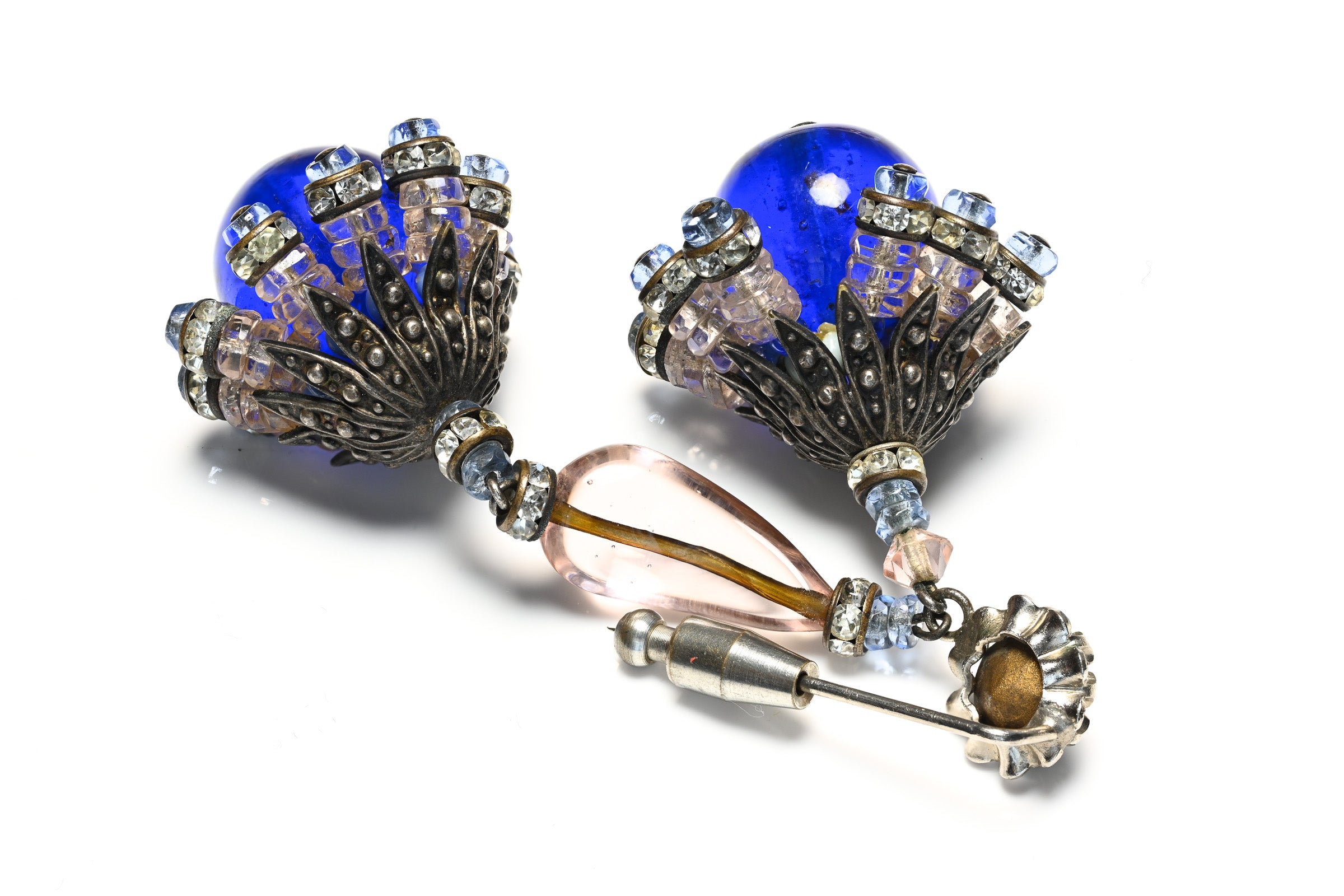 Rare 1930's Elsa Schiaparelli Paris Blue Glass Beads Flower Brooch 1