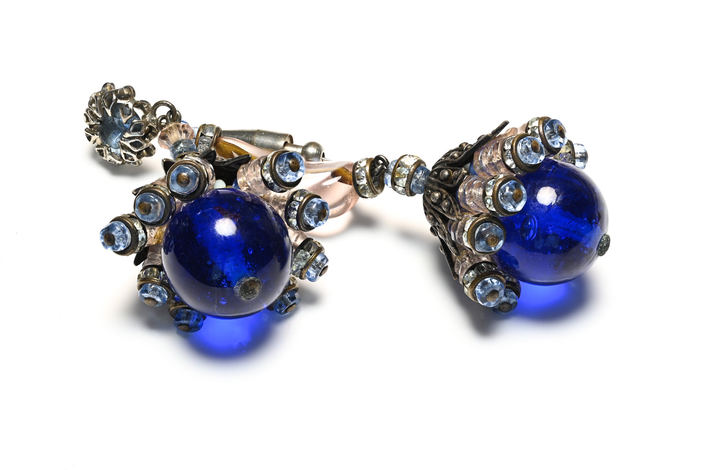 Rare 1930's Elsa Schiaparelli Paris Blue Glass Beads Flower Brooch 2