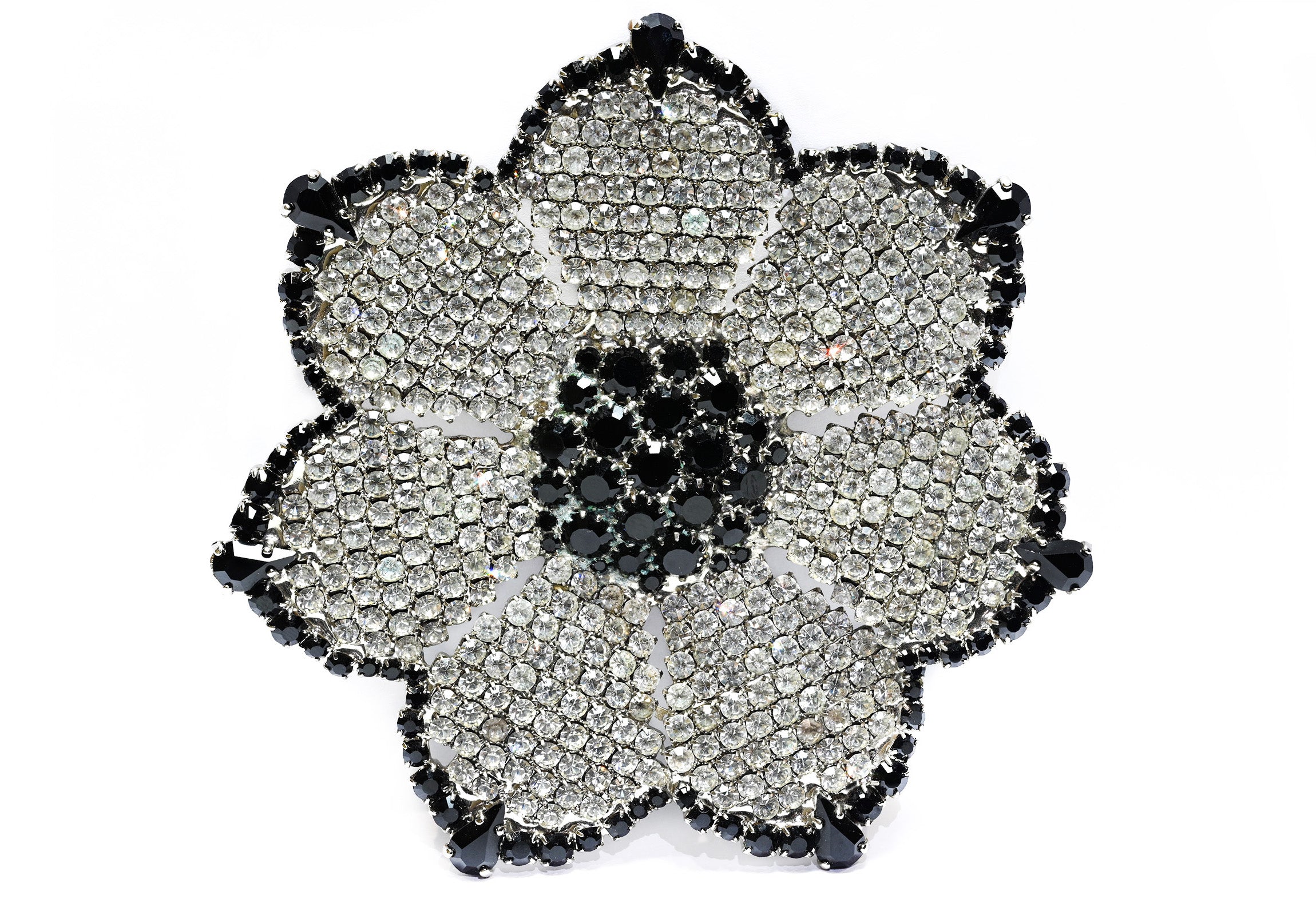 Vintage Emanuel Ungaro Black Crystal Large Flower Brooch