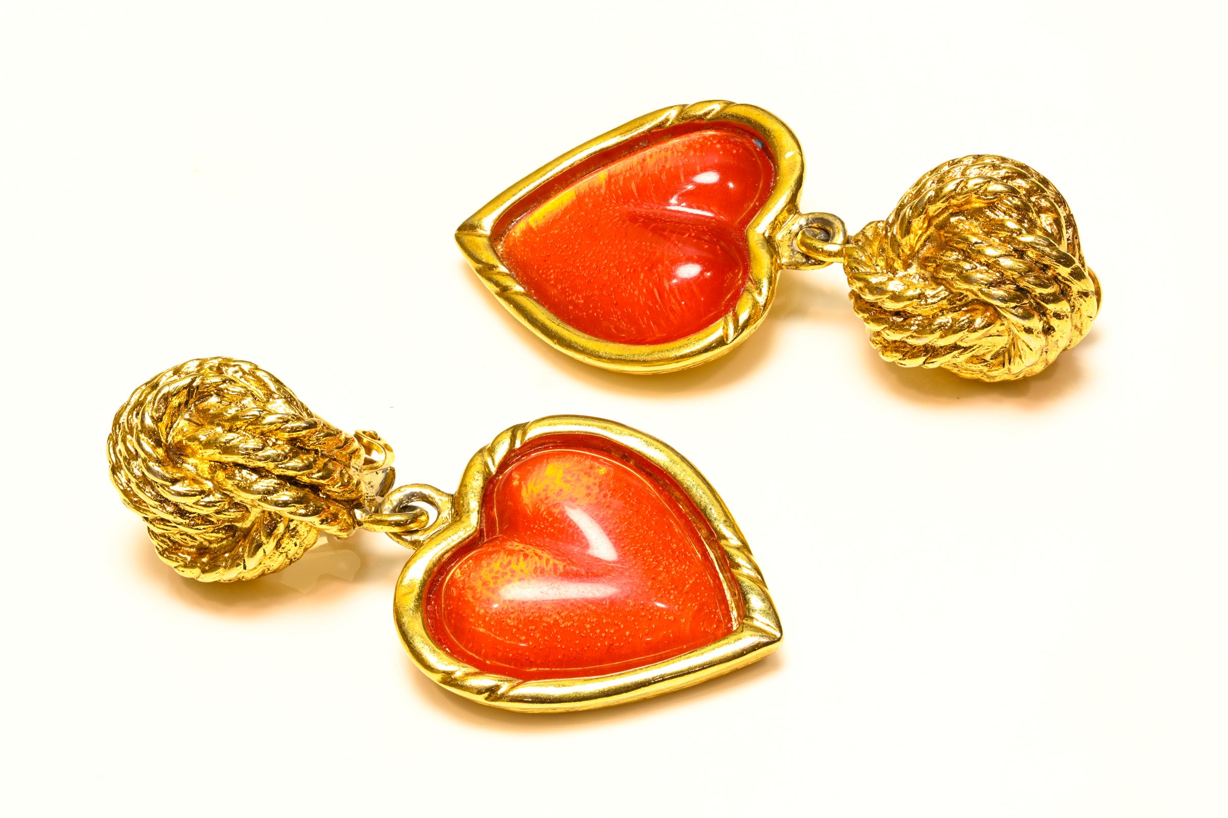 Emanuel Ungaro Paris Red Glass Heart Earrings