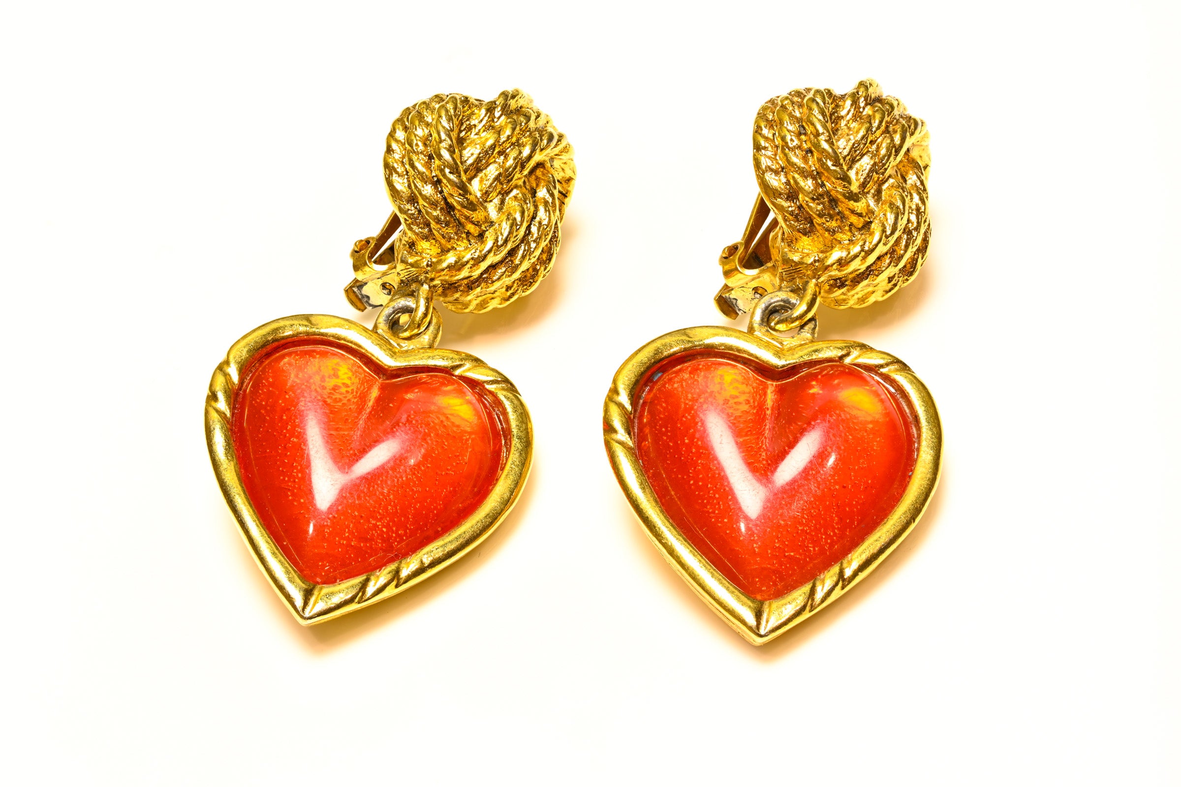 Emanuel Ungaro Paris Red Glass Heart Earrings