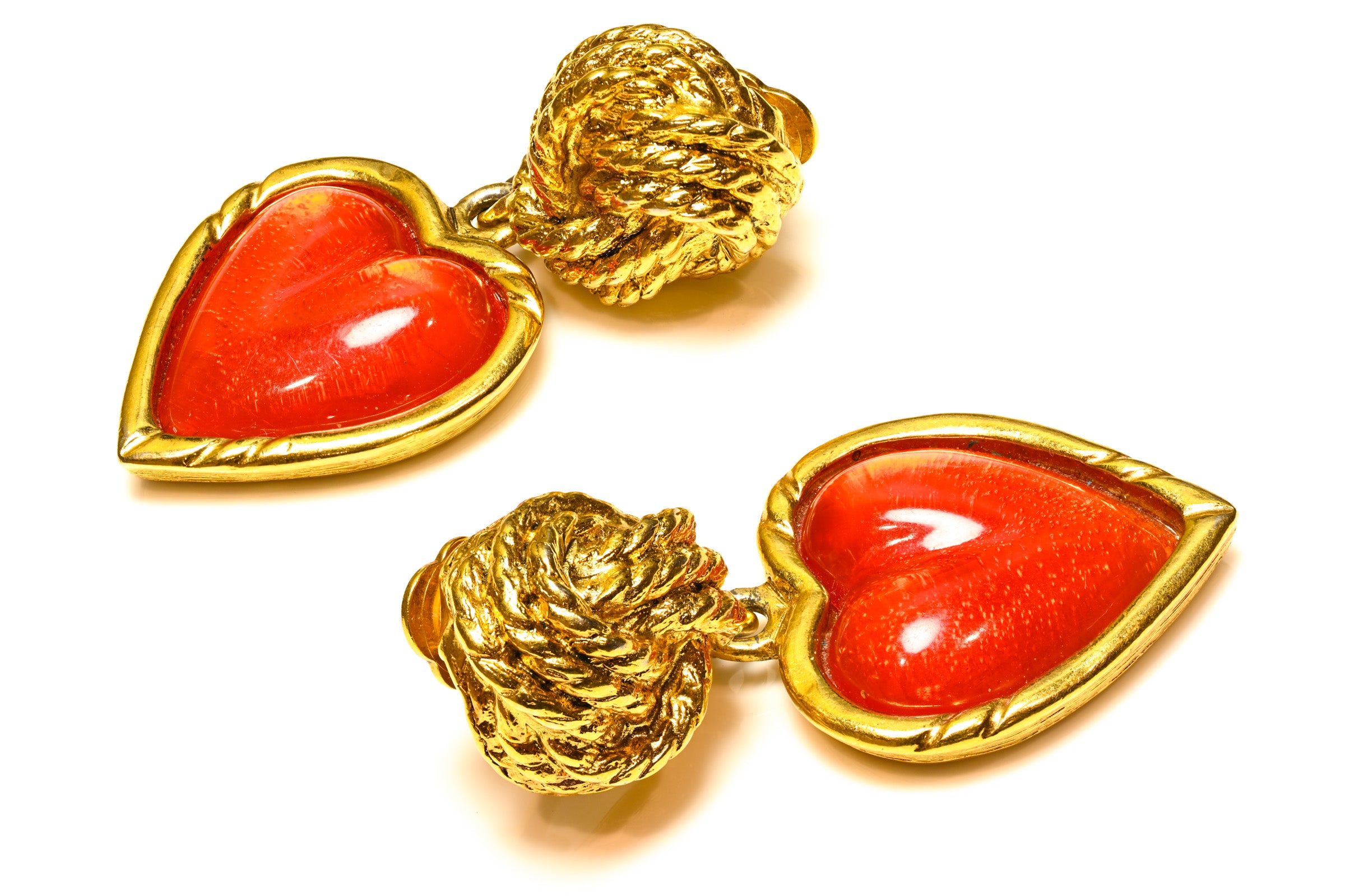 Vintage Emanuel Ungaro Paris Red Glass Heart Earrings