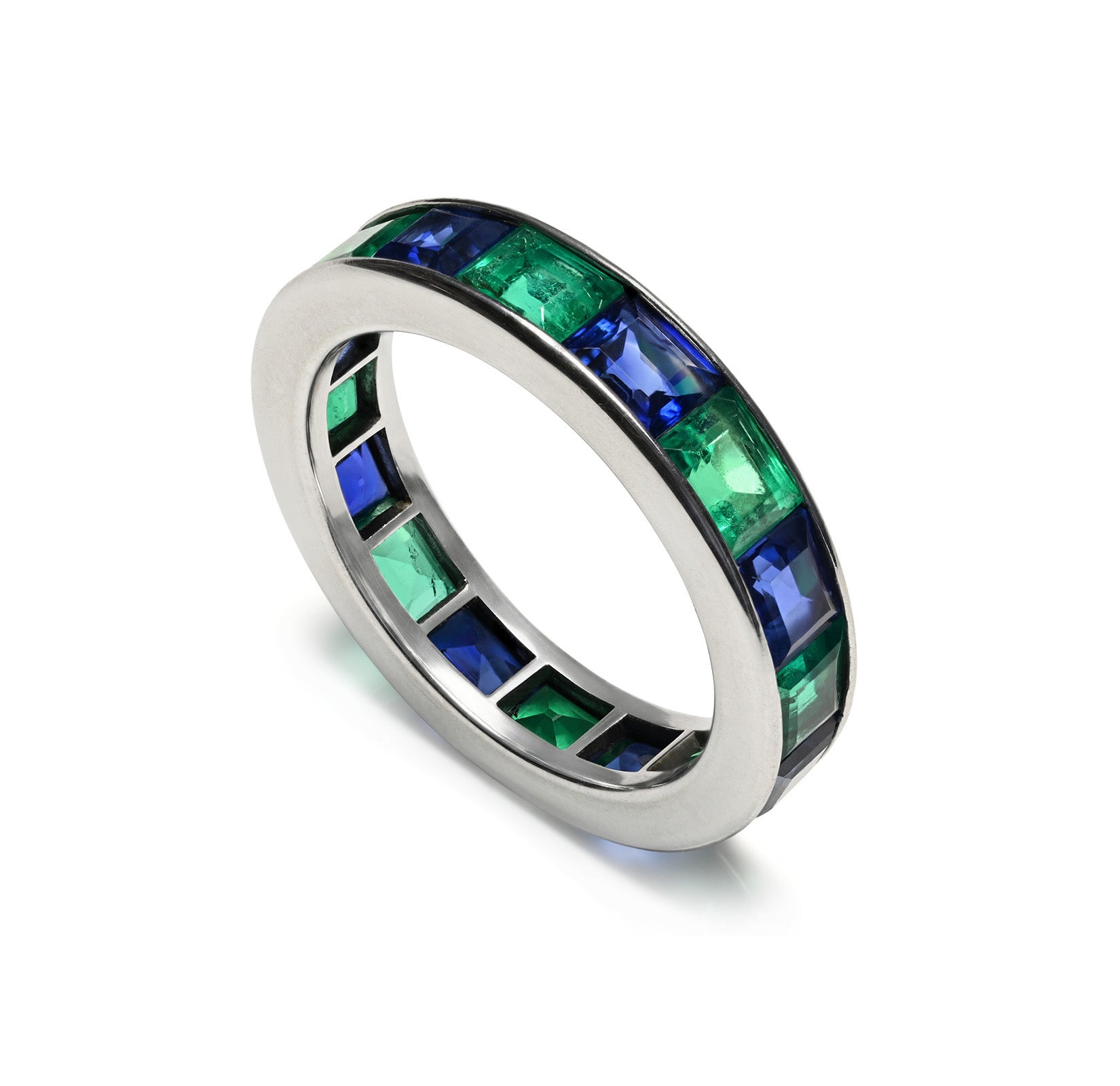 Eternity Band Emerald Sapphire Platinum