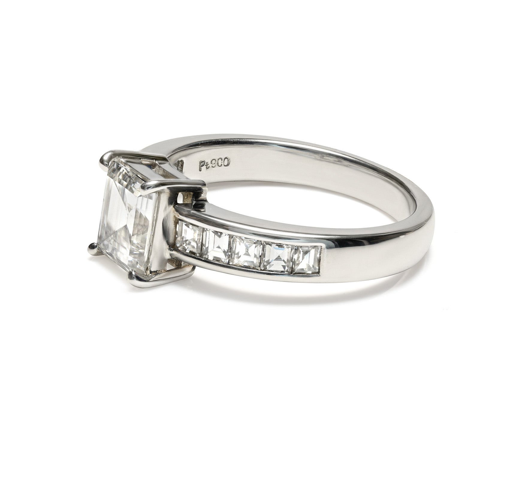 Engagement Ring with 1.09ct Natural Emerald-Cut Diamond in Platinum