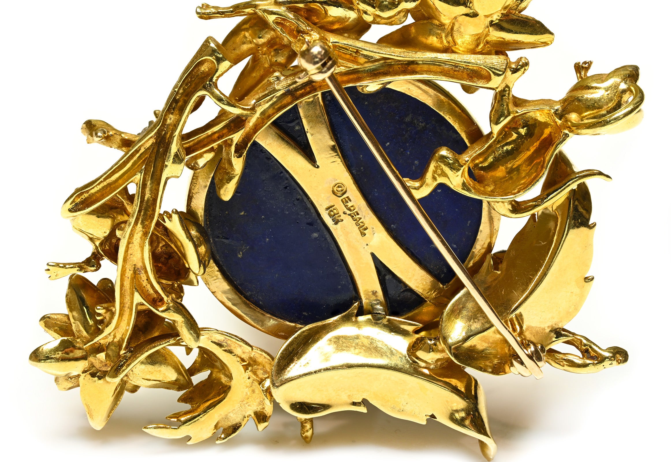 Erwin Pearl Diamond 18K Yellow Gold Figural Pendant Brooch Hallmark