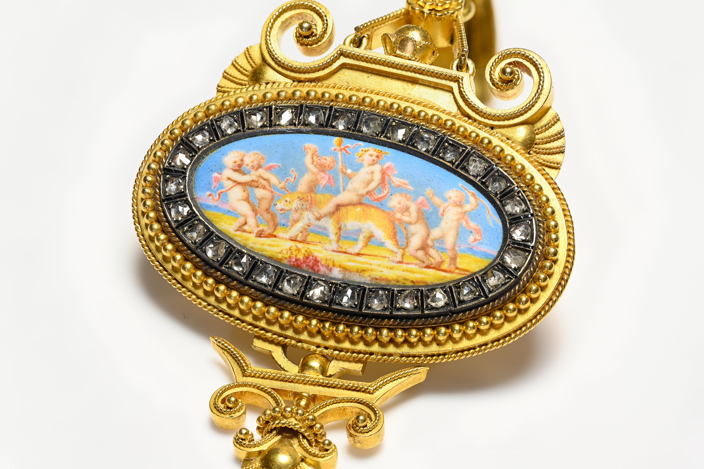 Eugène Fontenay Gold Enamel Diamond Cherub Pendant