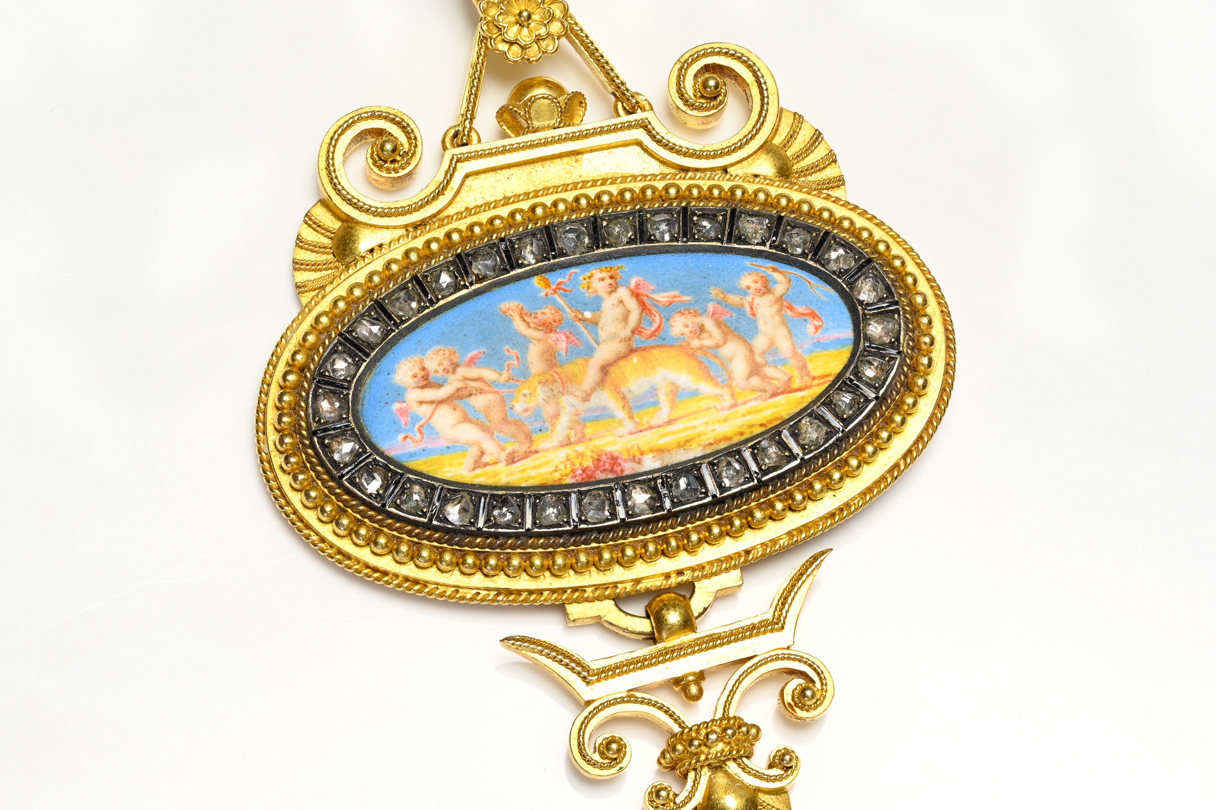 Eugène Fontenay Gold Enamel Diamond Cherub Pendant