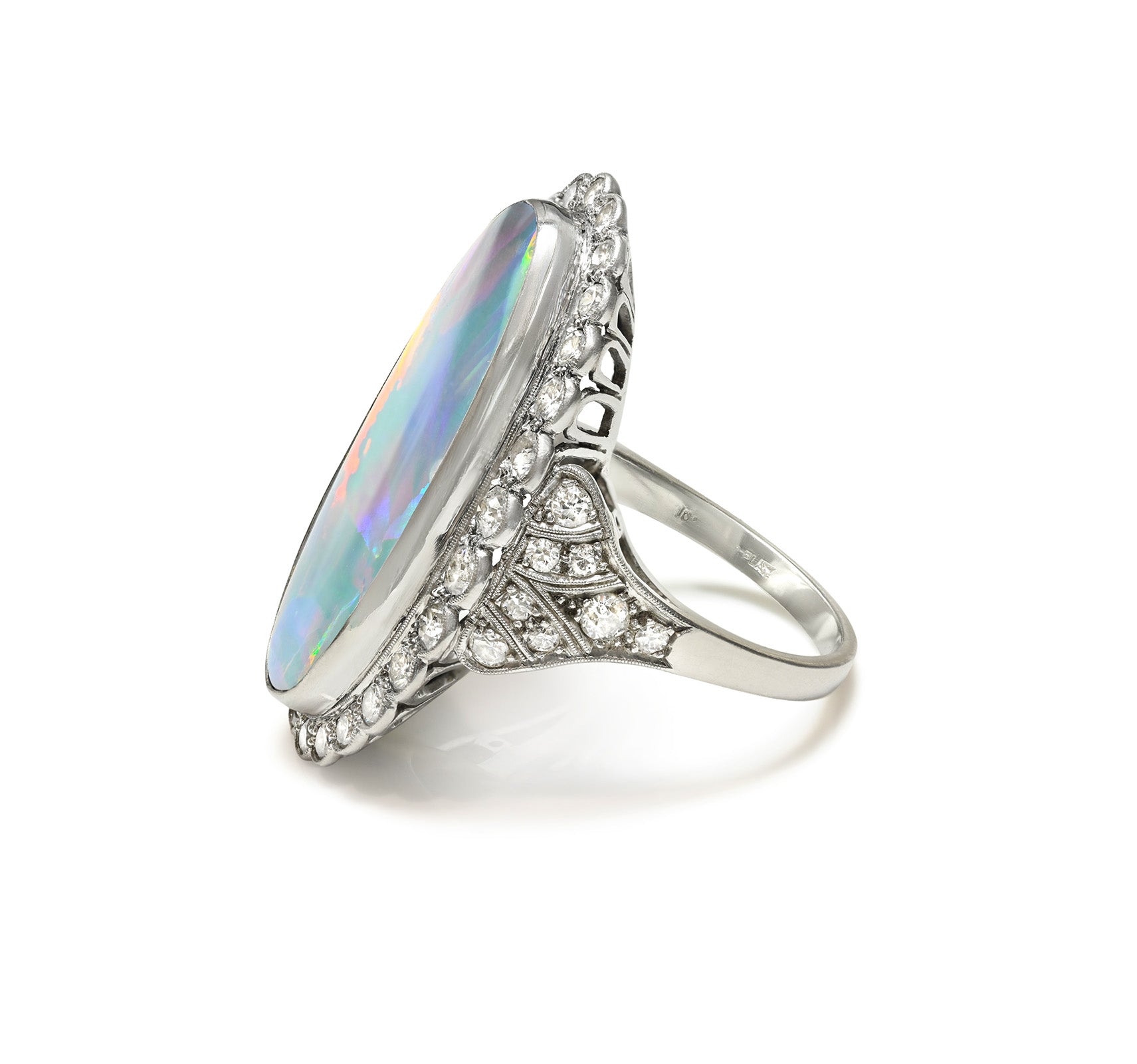 Exquisite Art Deco Black Opal Brilliant Diamond Platinum Ring - Vintage