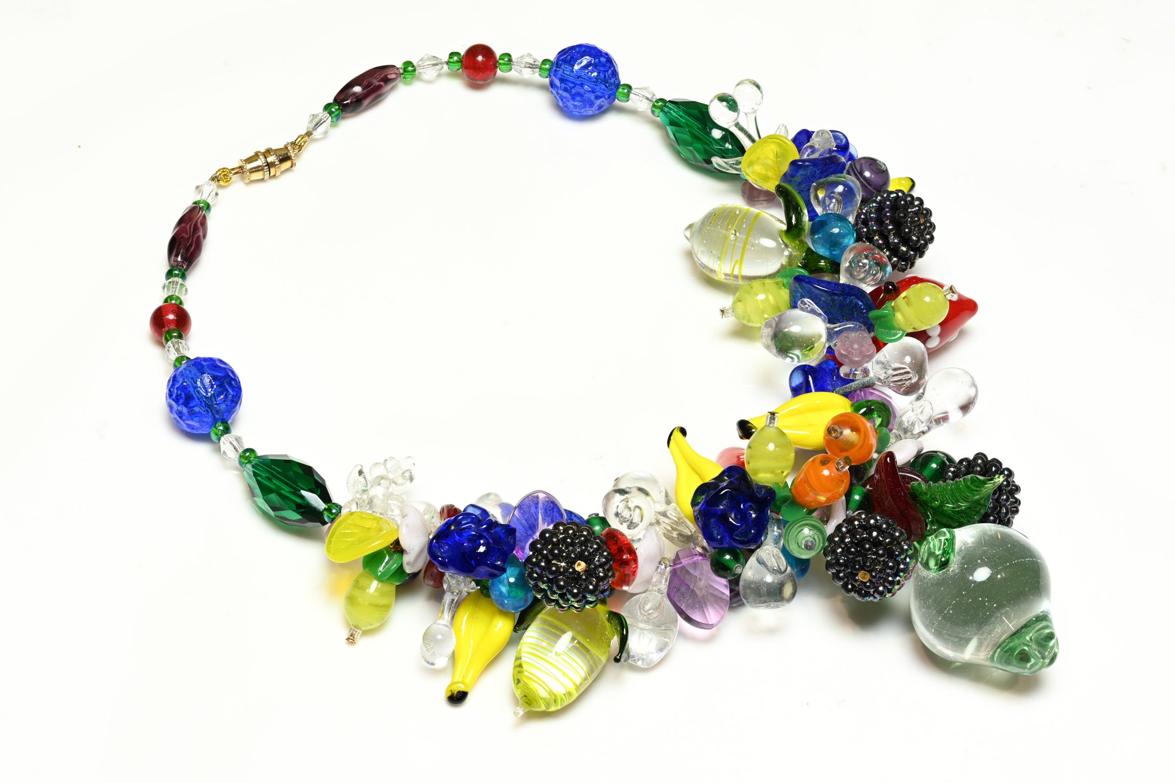 Extraordinary 1940's Tutti Frutti Glass Charm Necklace 2