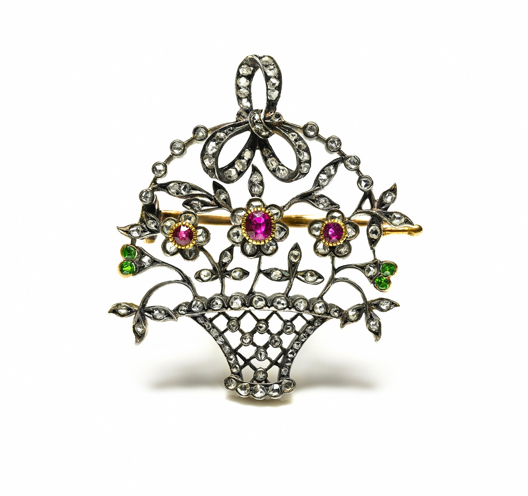Fabergé Ruby Diamond Demantoid Basket Brooch August Holmstrom