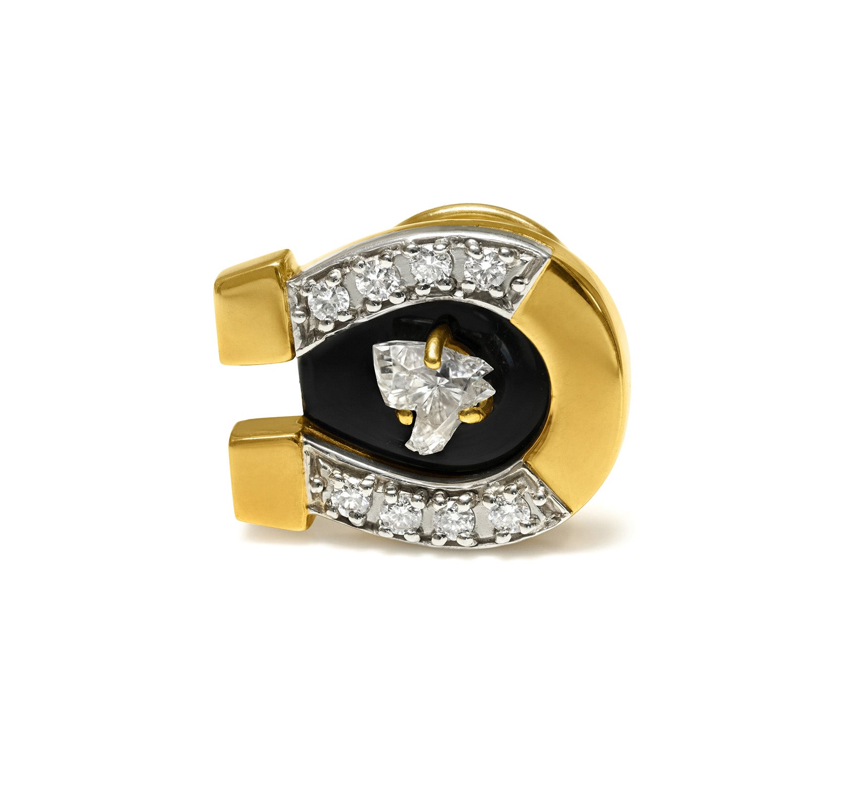 Vintage Fancy-Cut Diamond Horse Head 18K Gold Horseshoe Tie Tack