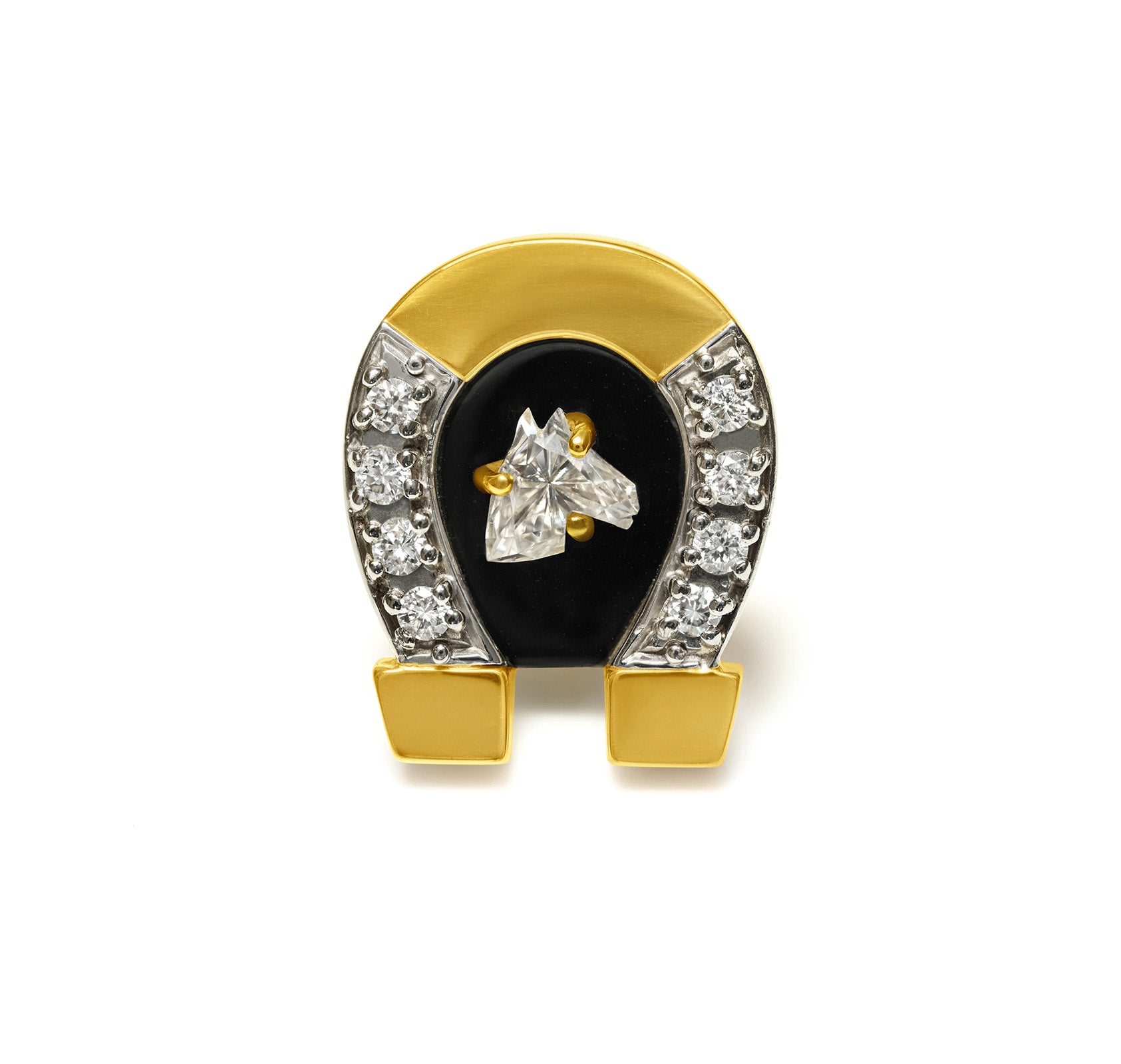 Fancy-Cut Diamond Horse Head 18K Gold Horseshoe Tie Tack