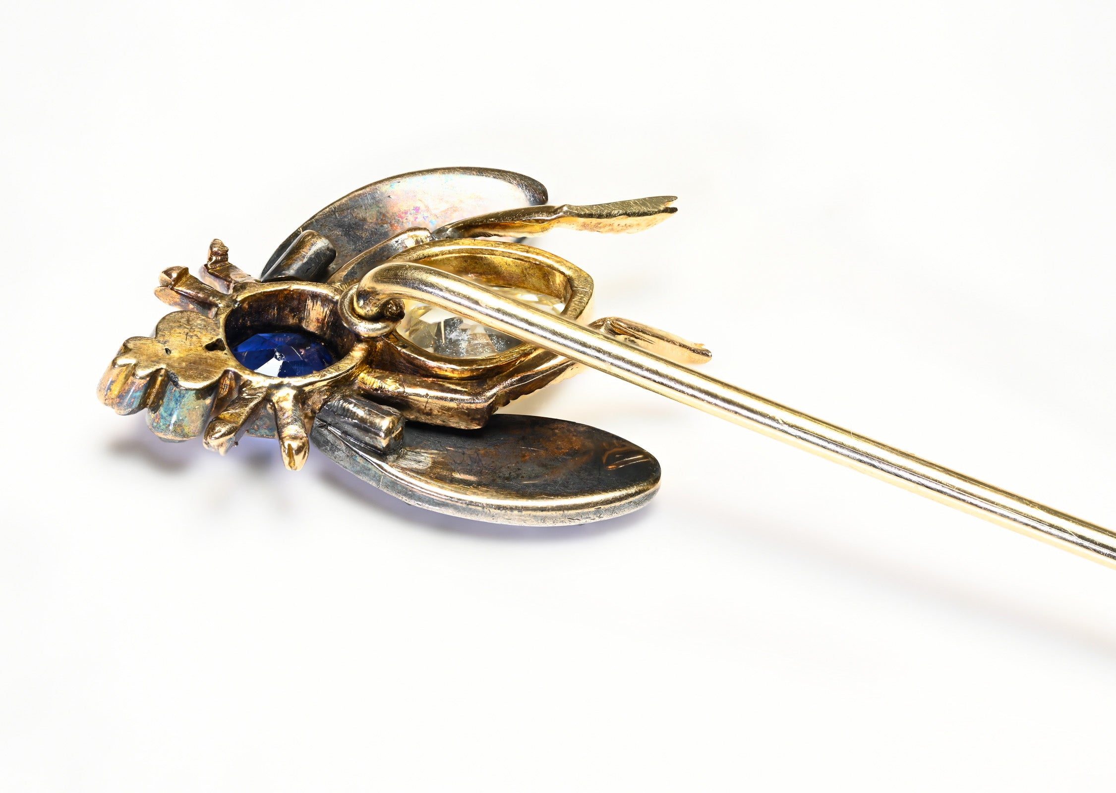 Antique Gold Diamond Sapphire Gold Fly Stick Pin