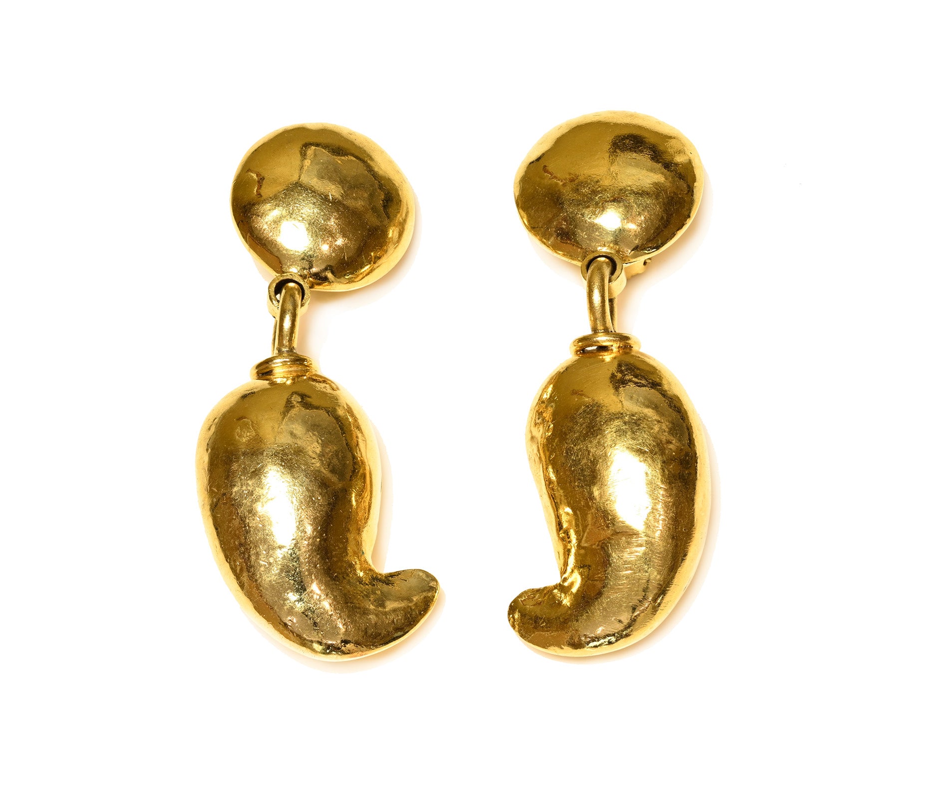 Frances Patiky Stein Paris FPS Gold Plated Hammered Drop Earrings