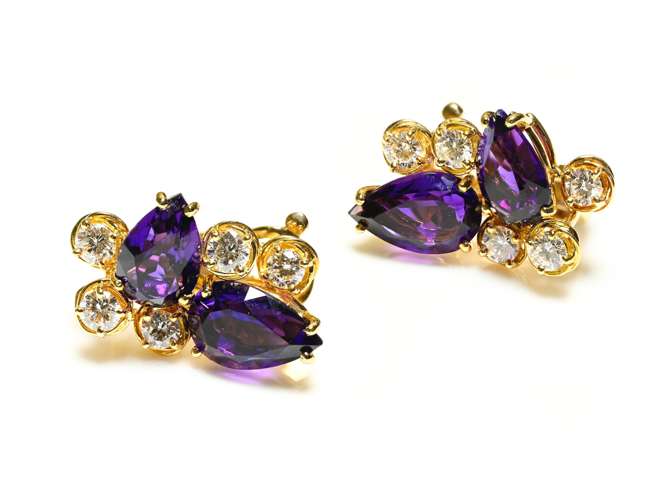 Fred Paris 18K Gold Amethyst and Diamond Earrings