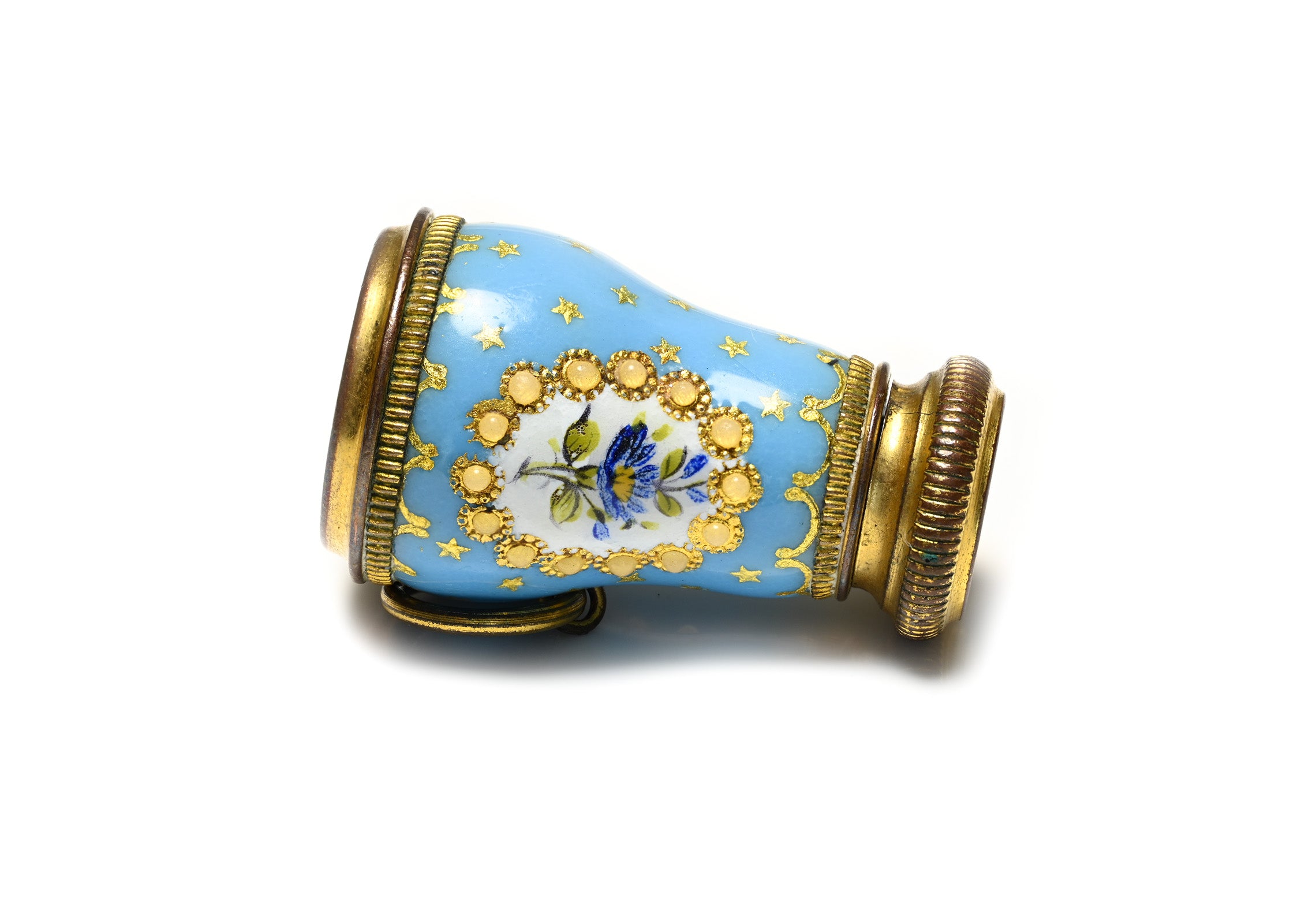 Georgian Hand-Painted Blue Enamel Miniature Spyglass Antique