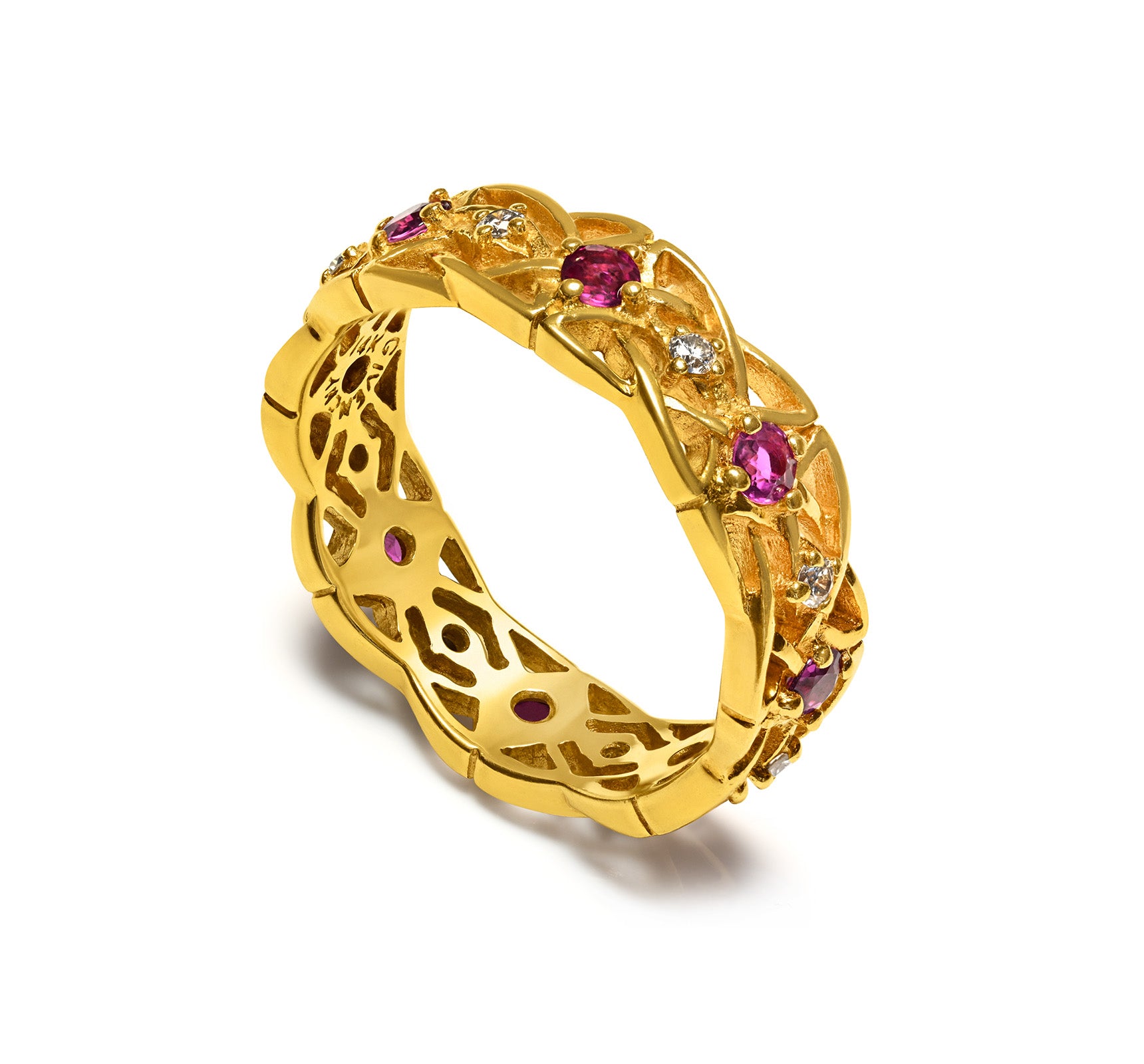 Givenchy 14K Gold Ruby and Diamond Openwork Band Ring