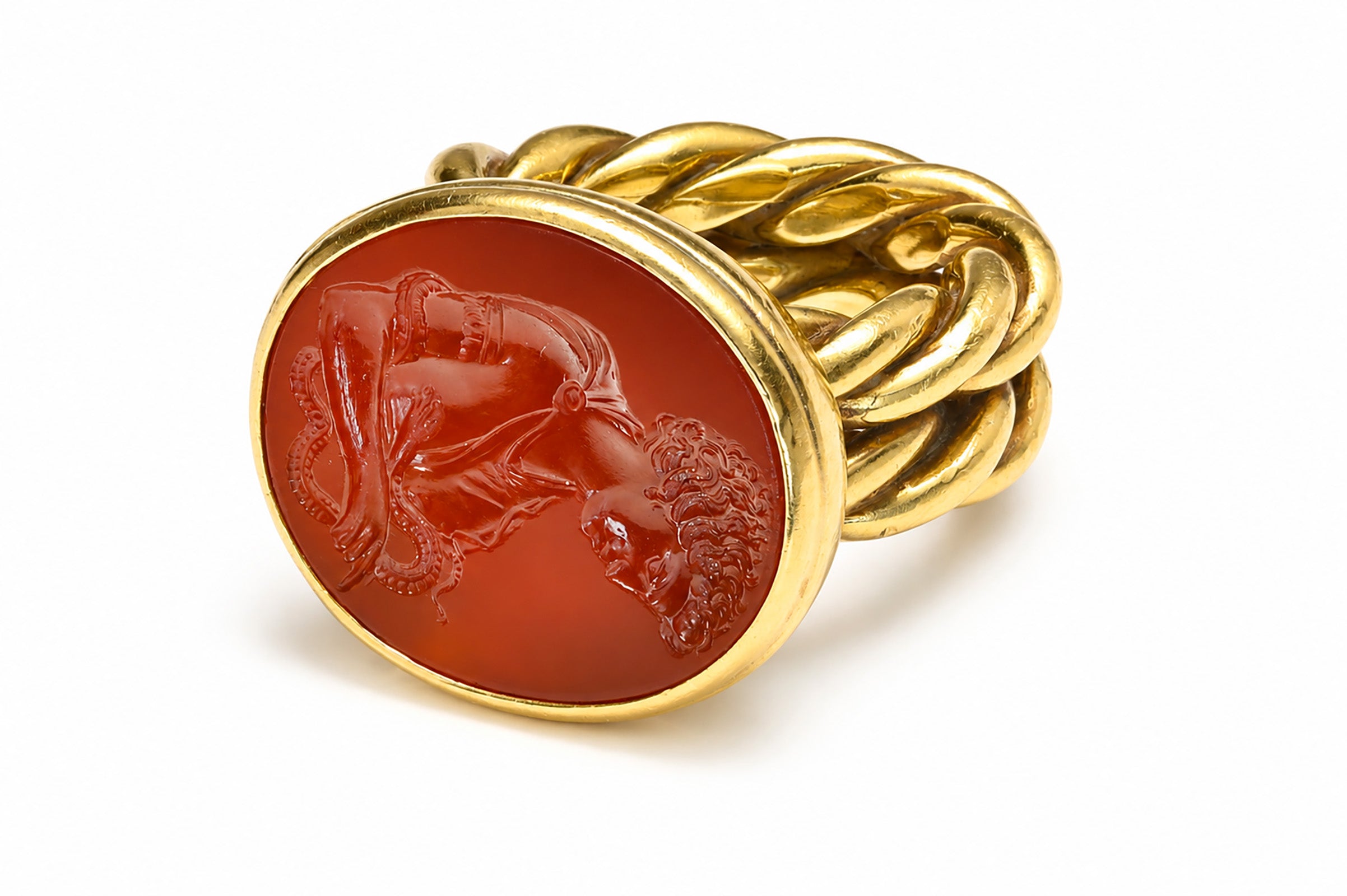 High-Karat Gold Carnelian Intaglio Ring with Classical Figure