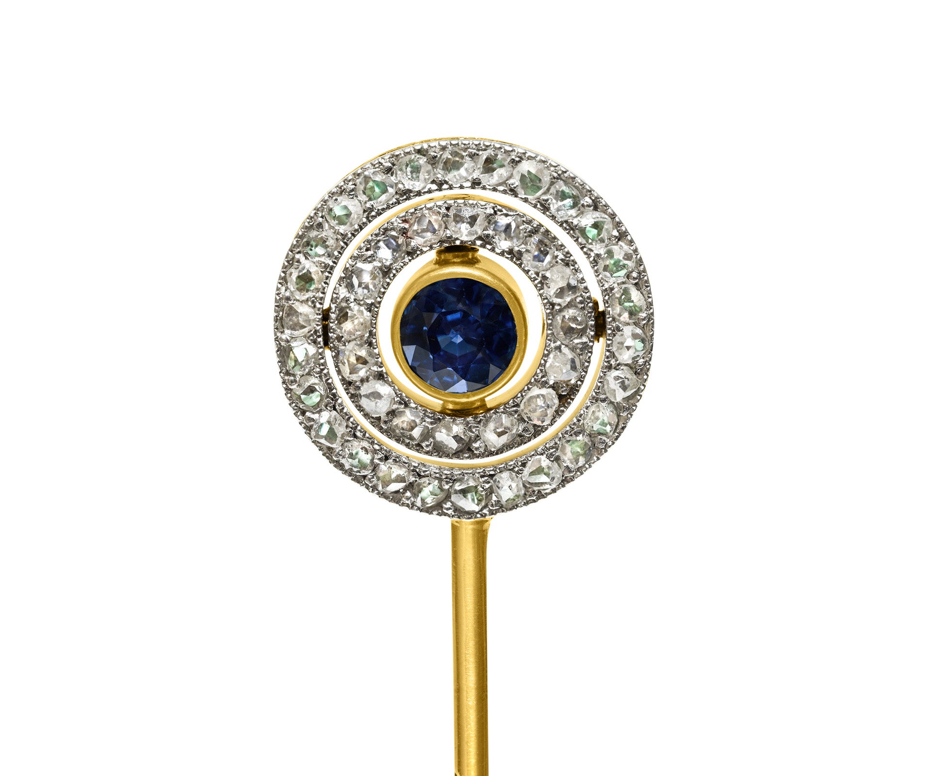 Edwardian Sapphire Diamond Swivel Stick Pin Gold