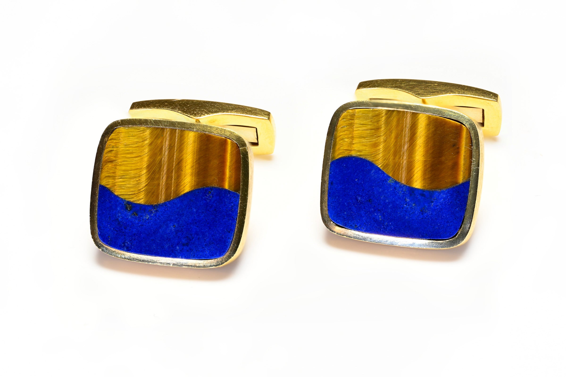 Gubelin Gold Lapis Tigers Eye Cufflinks