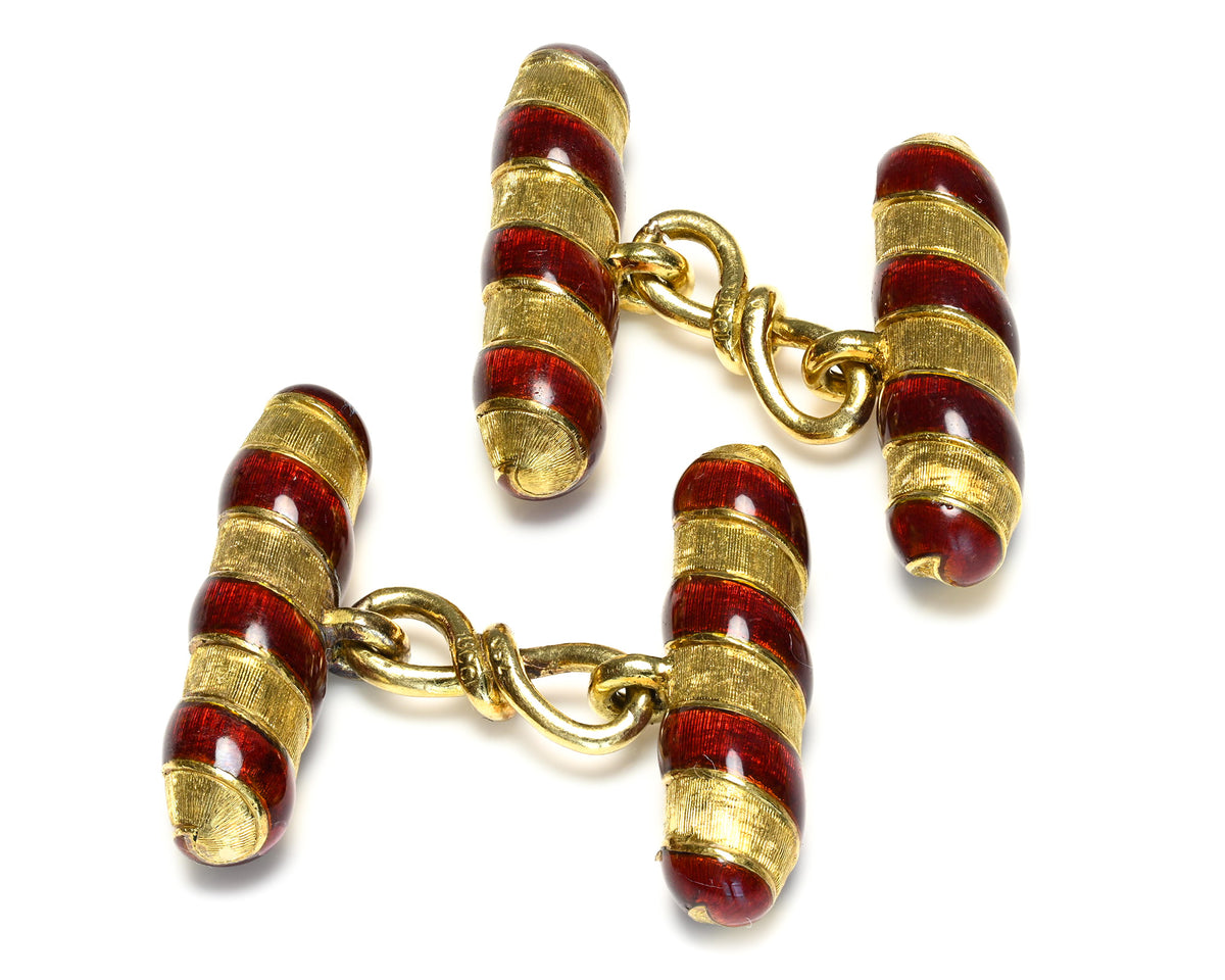 Gucci Red Enamel and 18K Gold Bar Cufflinks