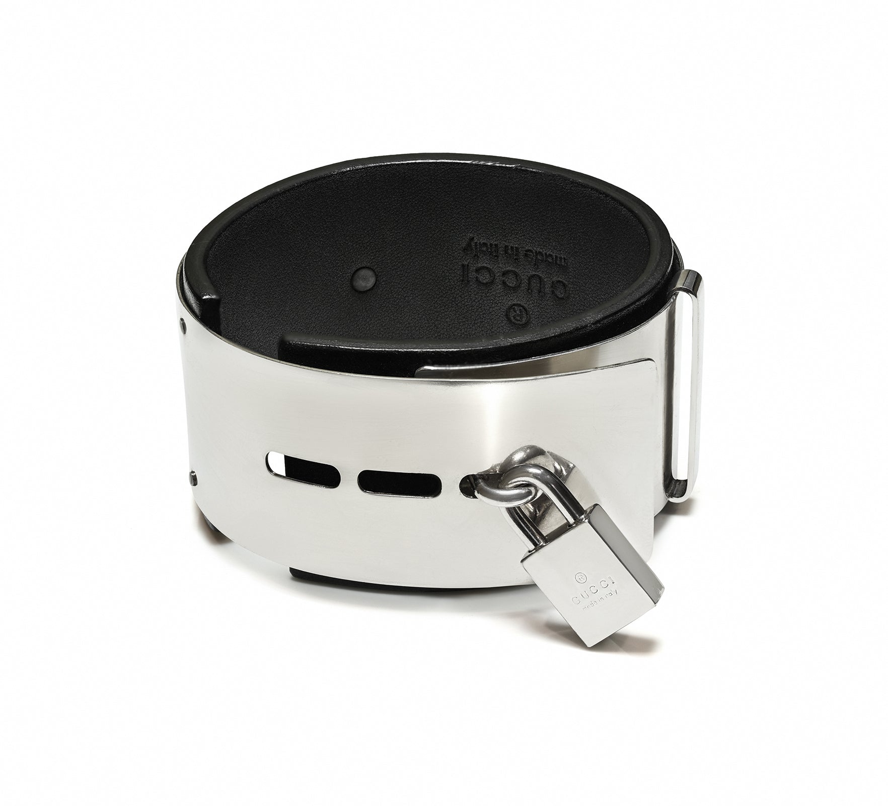 Gucci Sterling Silver & Leather Padlock Bangle Bracelet