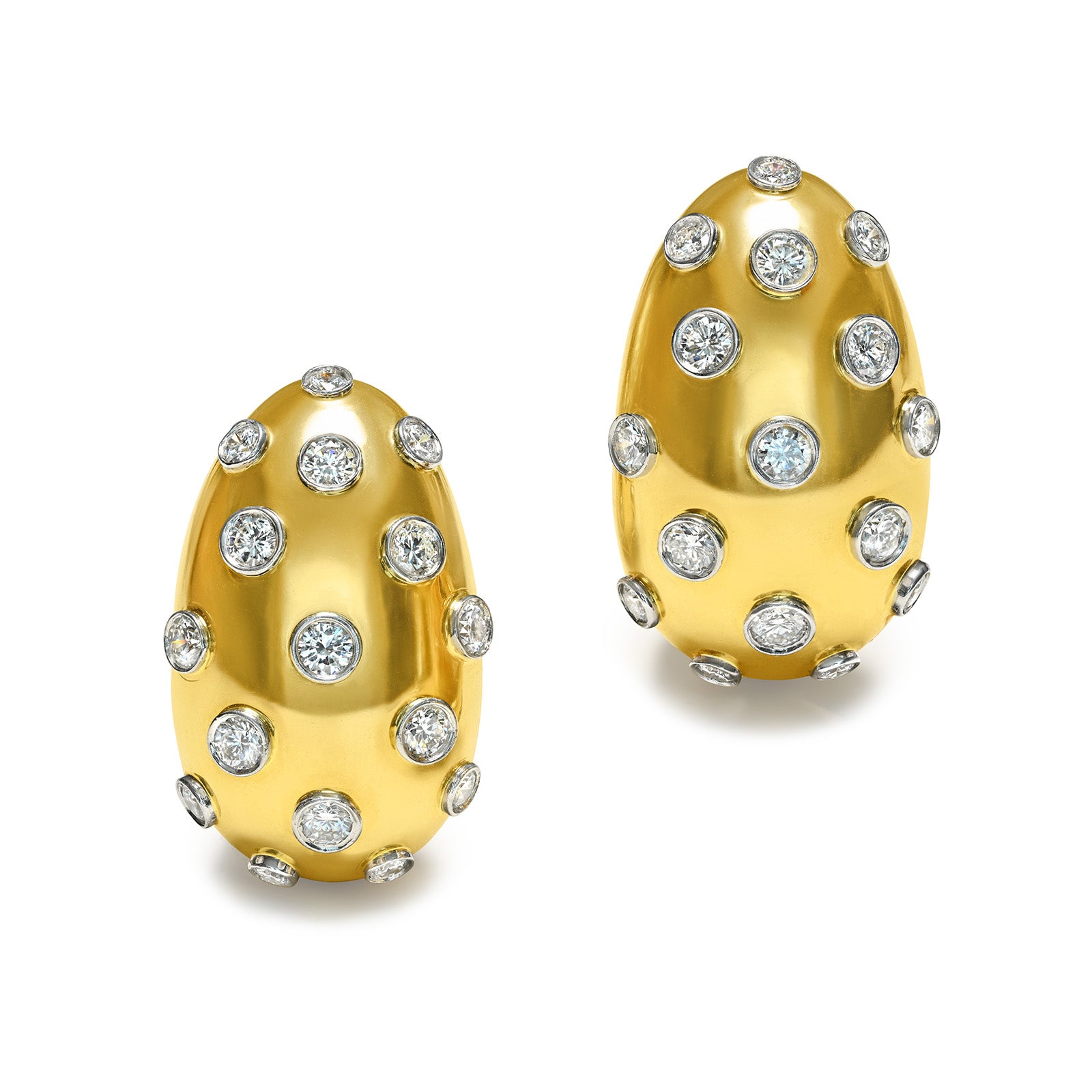 Hammerman Brothers 18K Gold Platinum Diamond Clip-Post Earrings