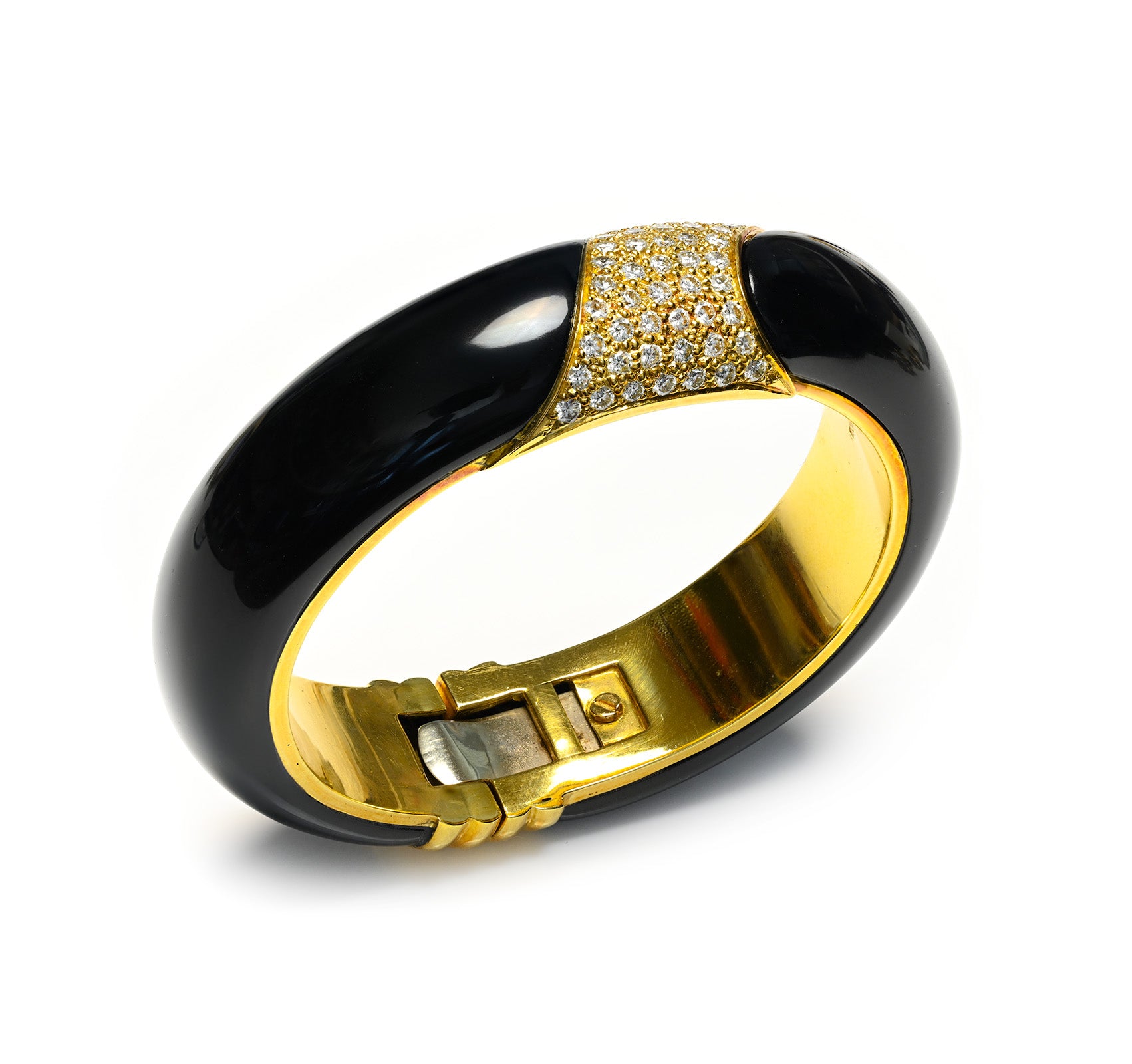 Hammerman Brothers 18K Gold Diamond Onyx Bangle Bracelet