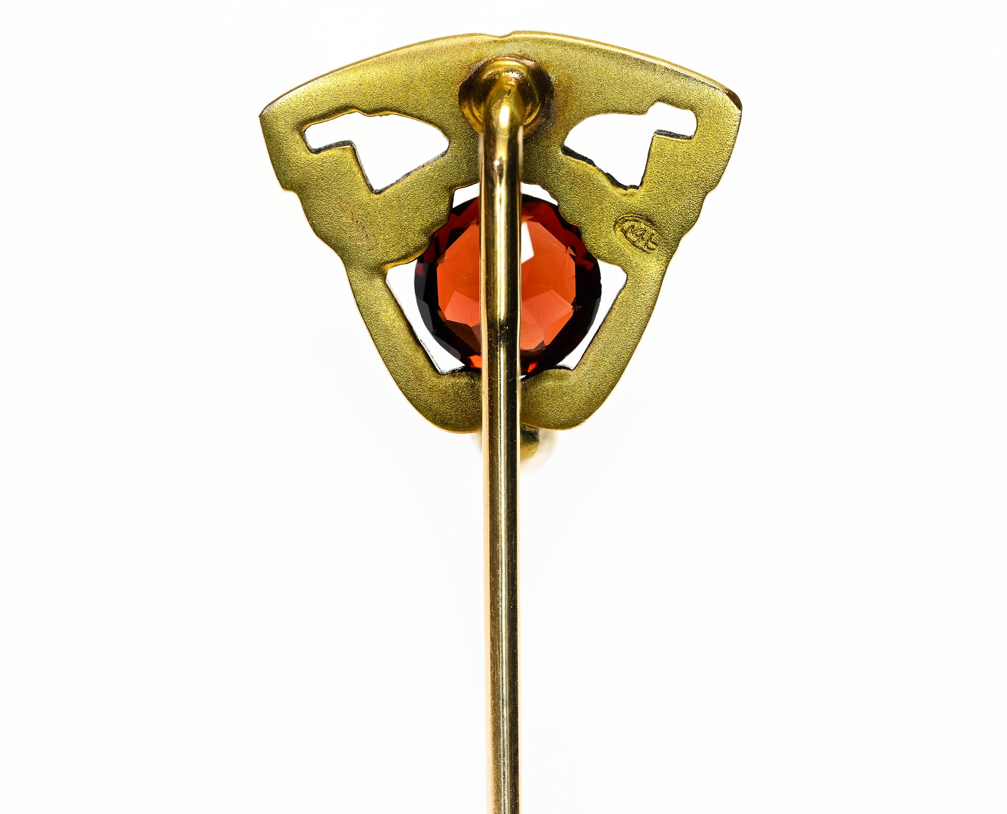 Hans Brassler Art Nouveau Gold Stick Pin with Garnet and Pearl