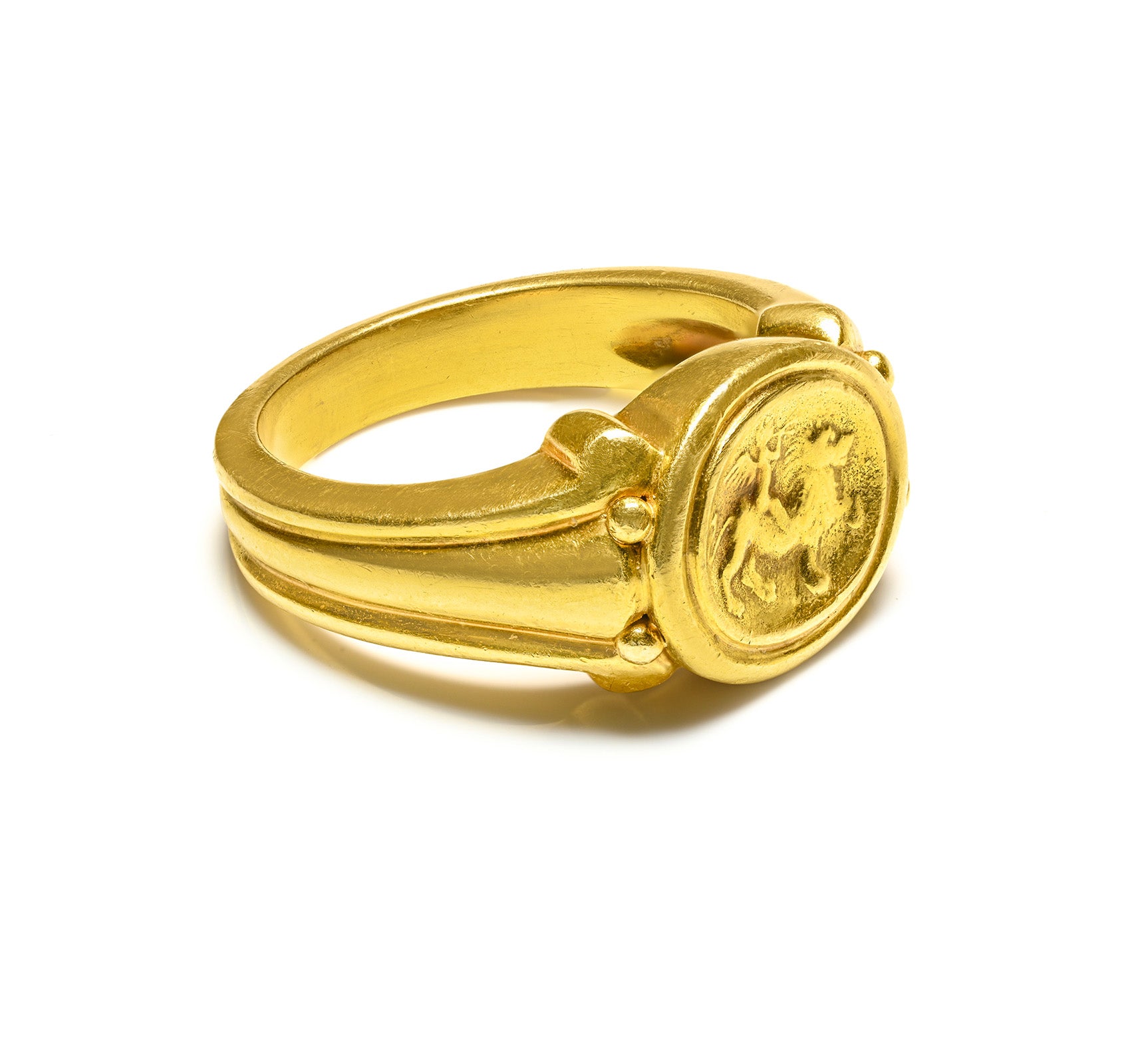 Helen Woodhull 18K Gold Men’s Ring – Cupid Riding a Lion