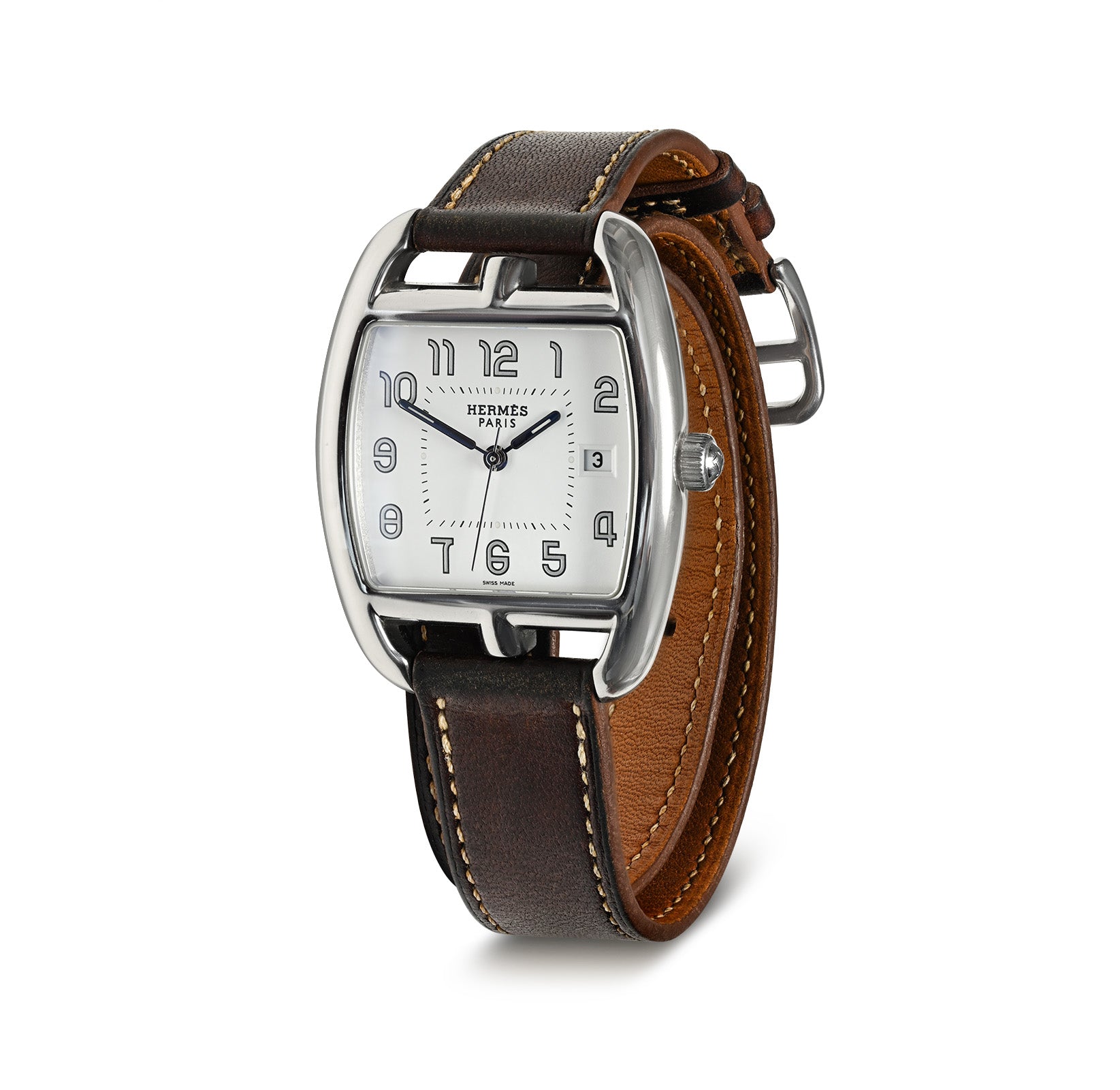 Hermès Cape Cod Tonneau Quartz Watch Double Tour Strap