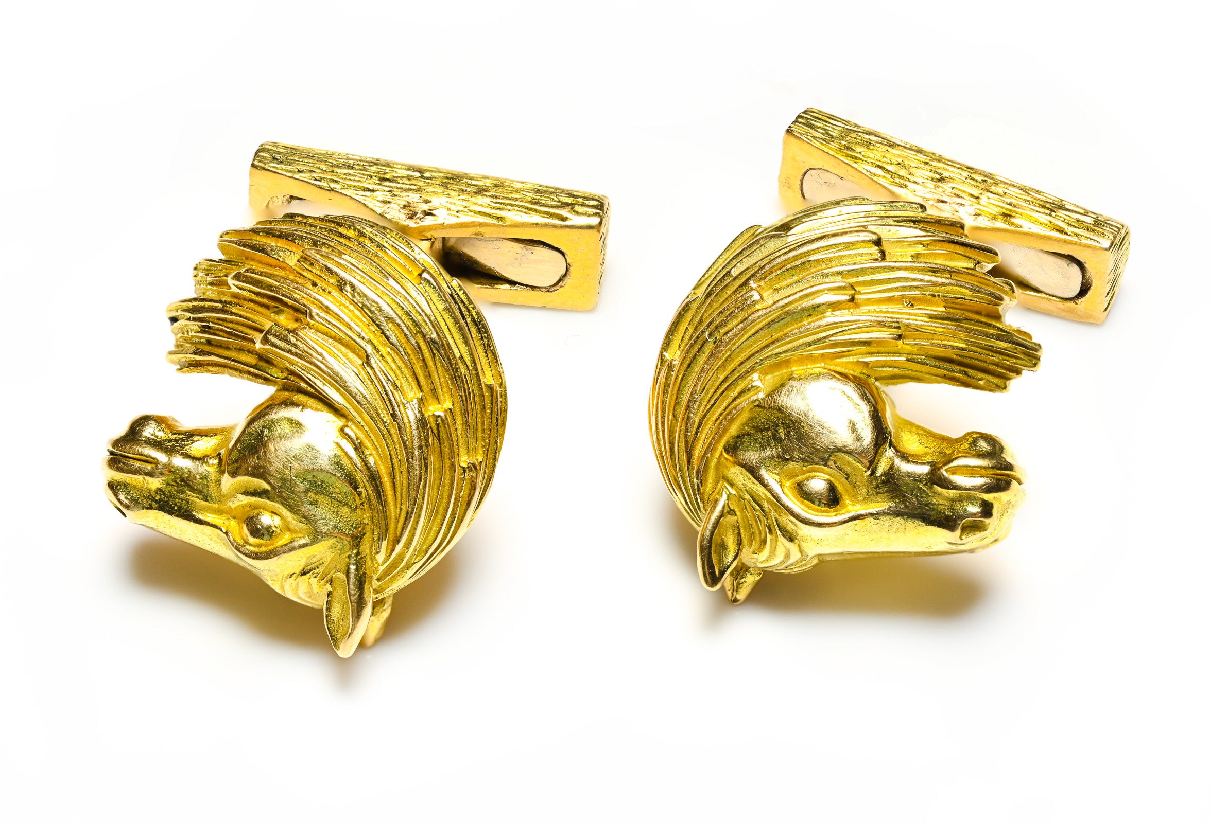Hermès 18K Yellow Gold Horse Cufflinks