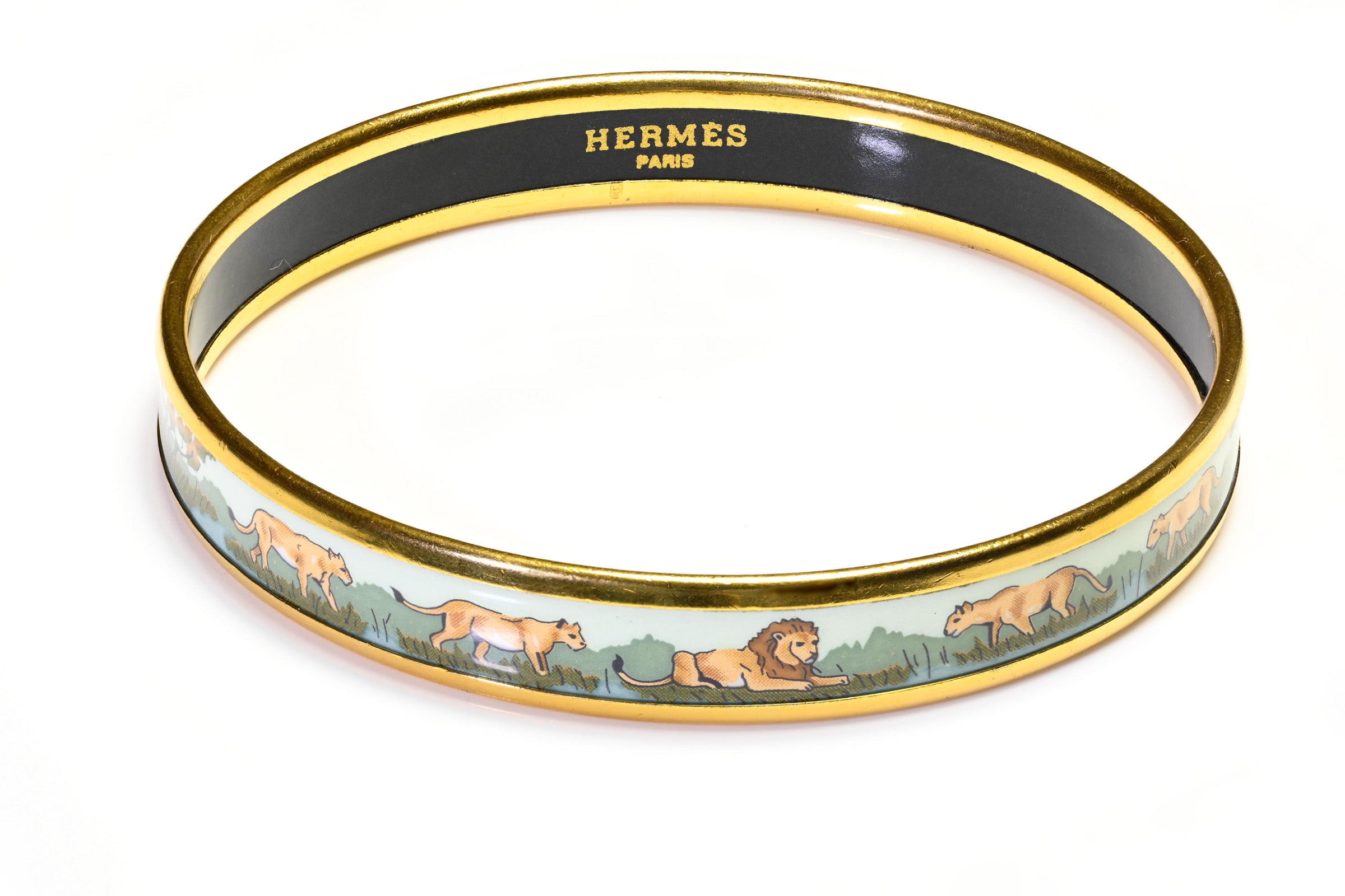 Hermes Paris Gold Plated Lion Bangle Bracelet
